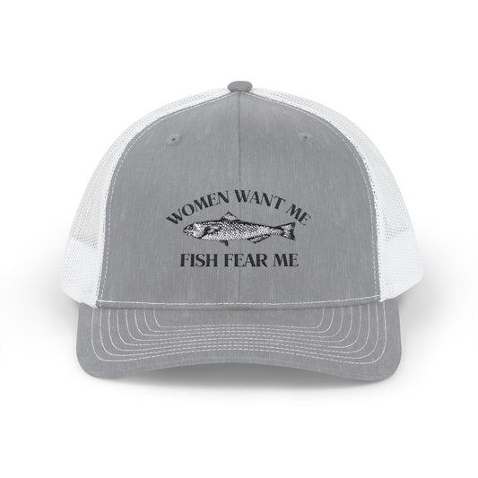 Humorous Fishing Snapback Trucker Cap - 'Women Want Me, Fish Fear Me'