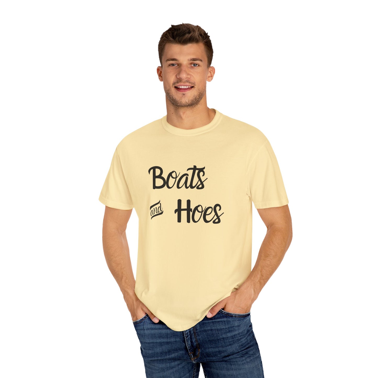 Unisex Garment-Dyed T-shirt: 'Boats and Hoes' Casual Tee for Summer Vibes