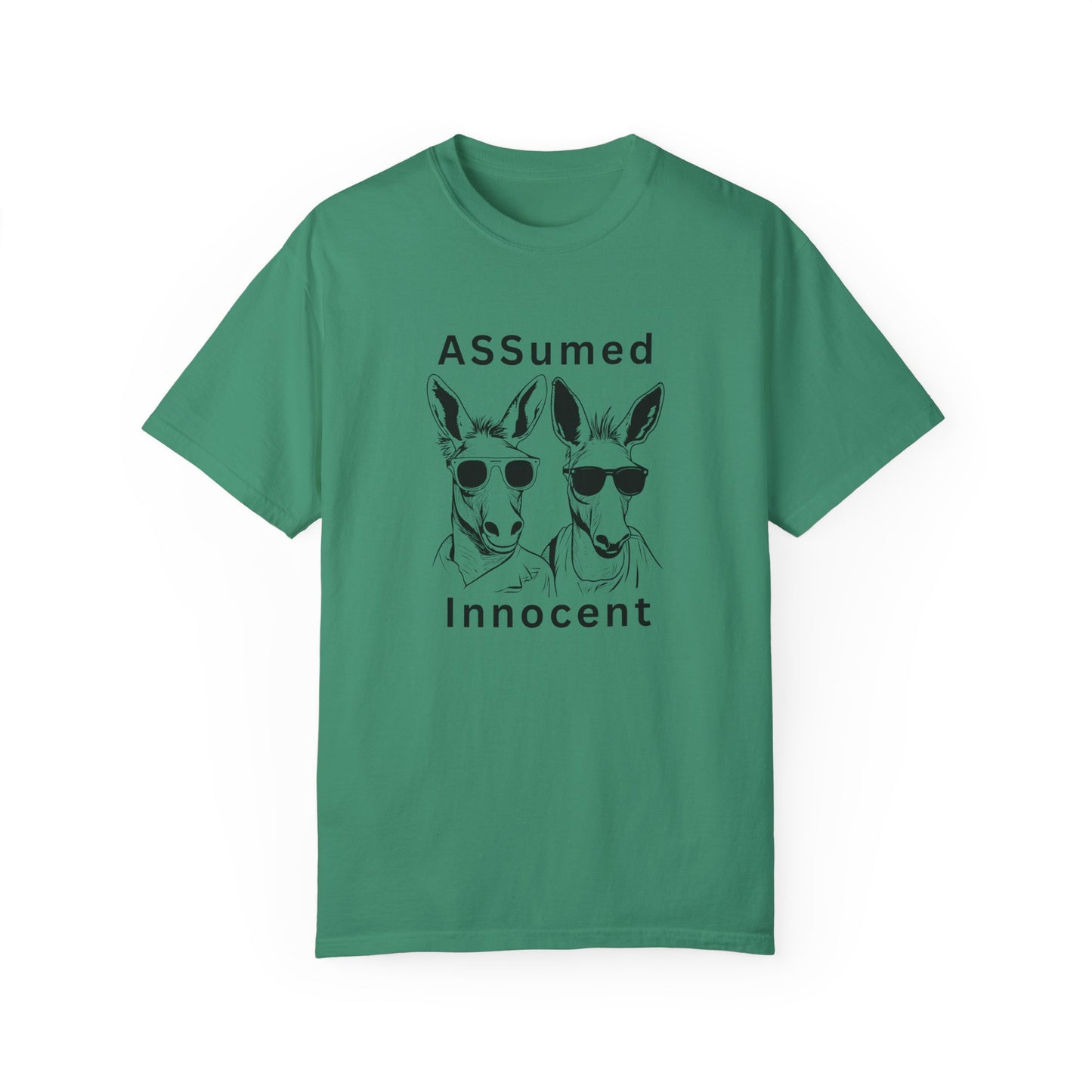 Unisex Garment-Dyed T-Shirt - Funny Kangaroo Design with 'ASSumed Innocent' Text