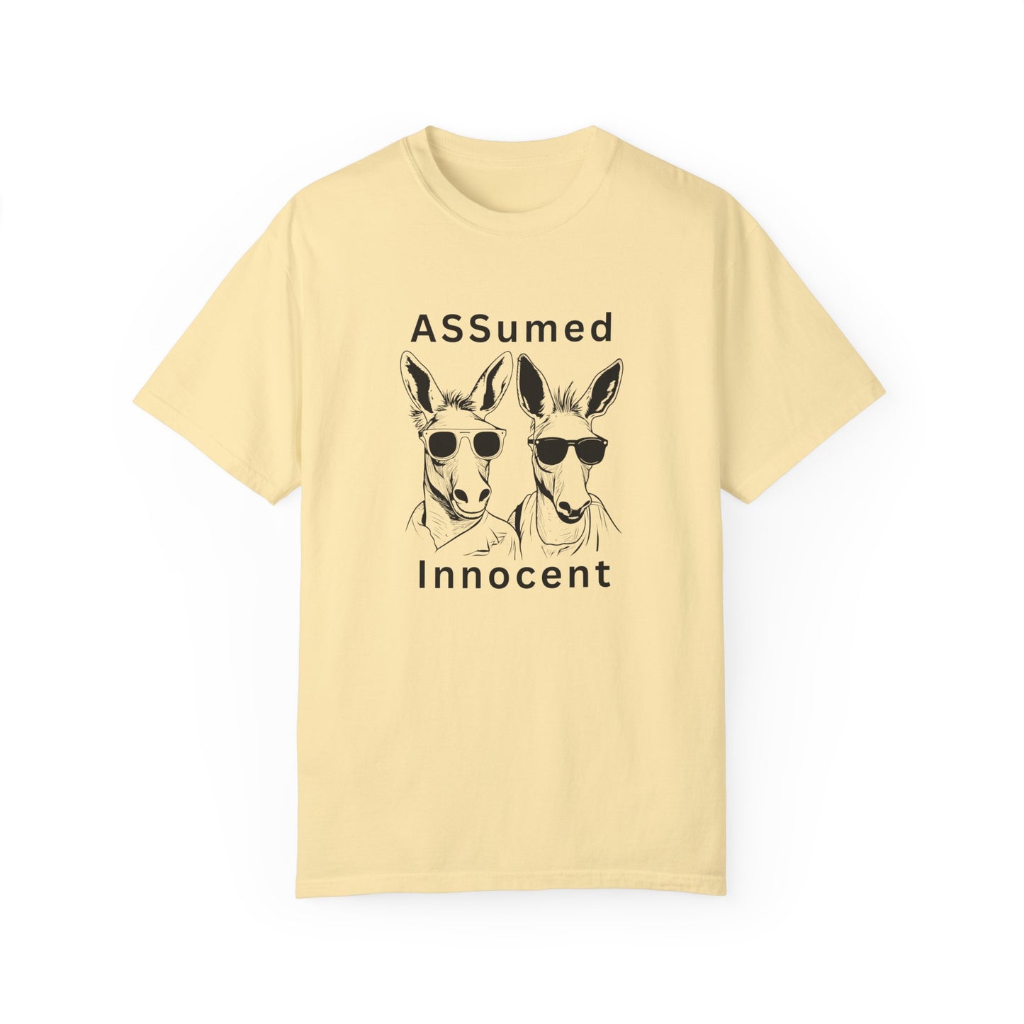 Unisex Garment-Dyed T-Shirt - Funny Kangaroo Design with 'ASSumed Innocent' Text