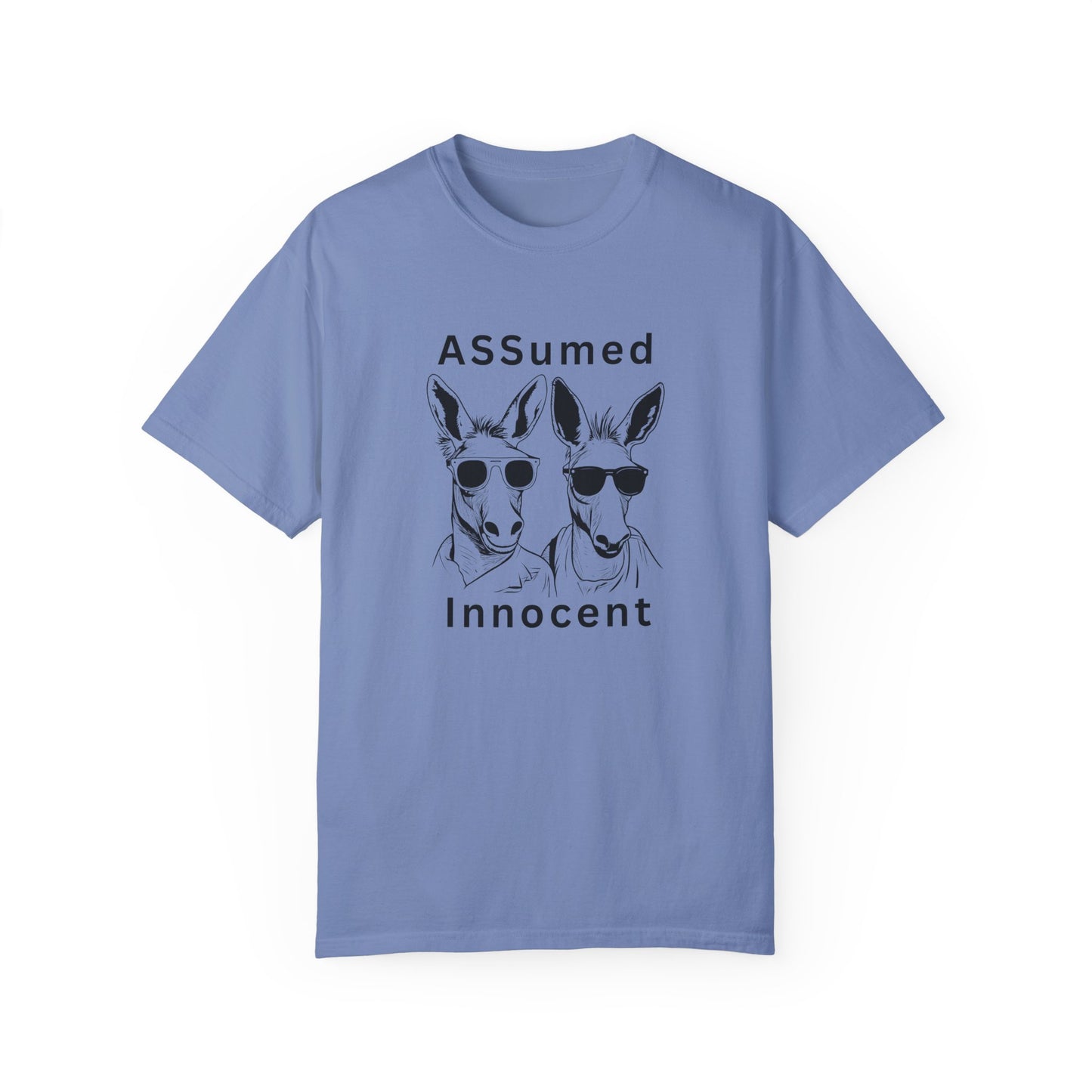 Unisex Garment-Dyed T-Shirt - Funny Kangaroo Design with 'ASSumed Innocent' Text