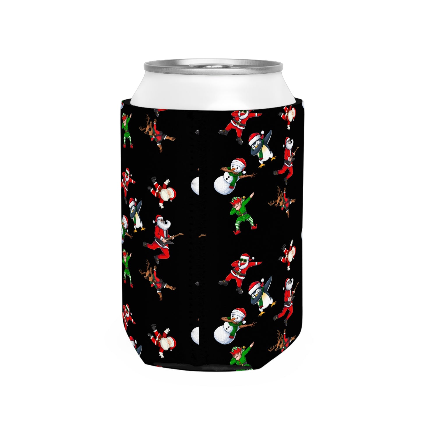 Festive Holiday Can Cooler Sleeve with Santa and Friends Design