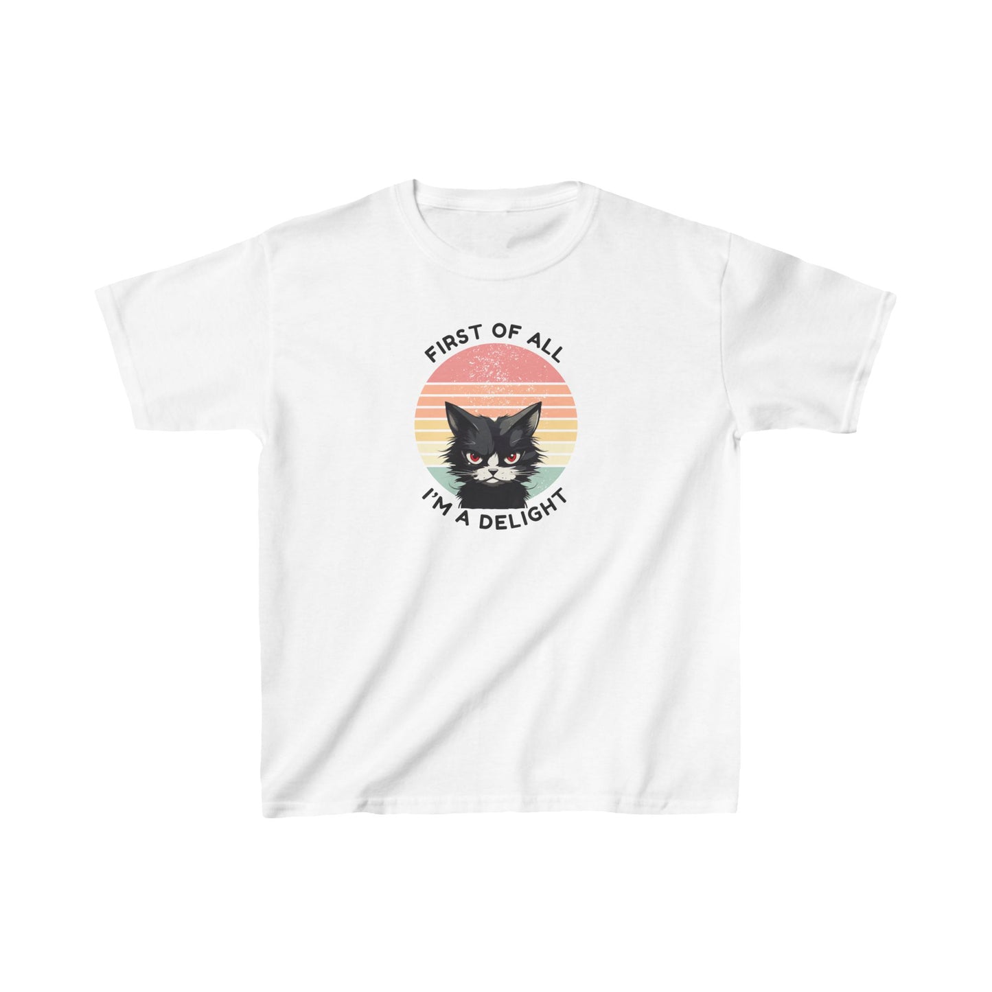 Kids Cat Tee - "First of All I'm a Delight" Fun Cotton T-Shirt