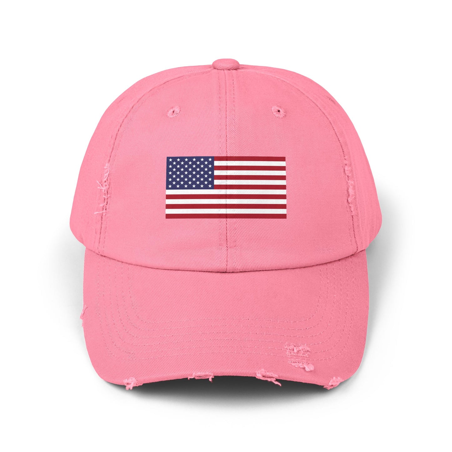 Unisex Distressed American Flag Cap - Trendy Pink Hat for Patriotic Style