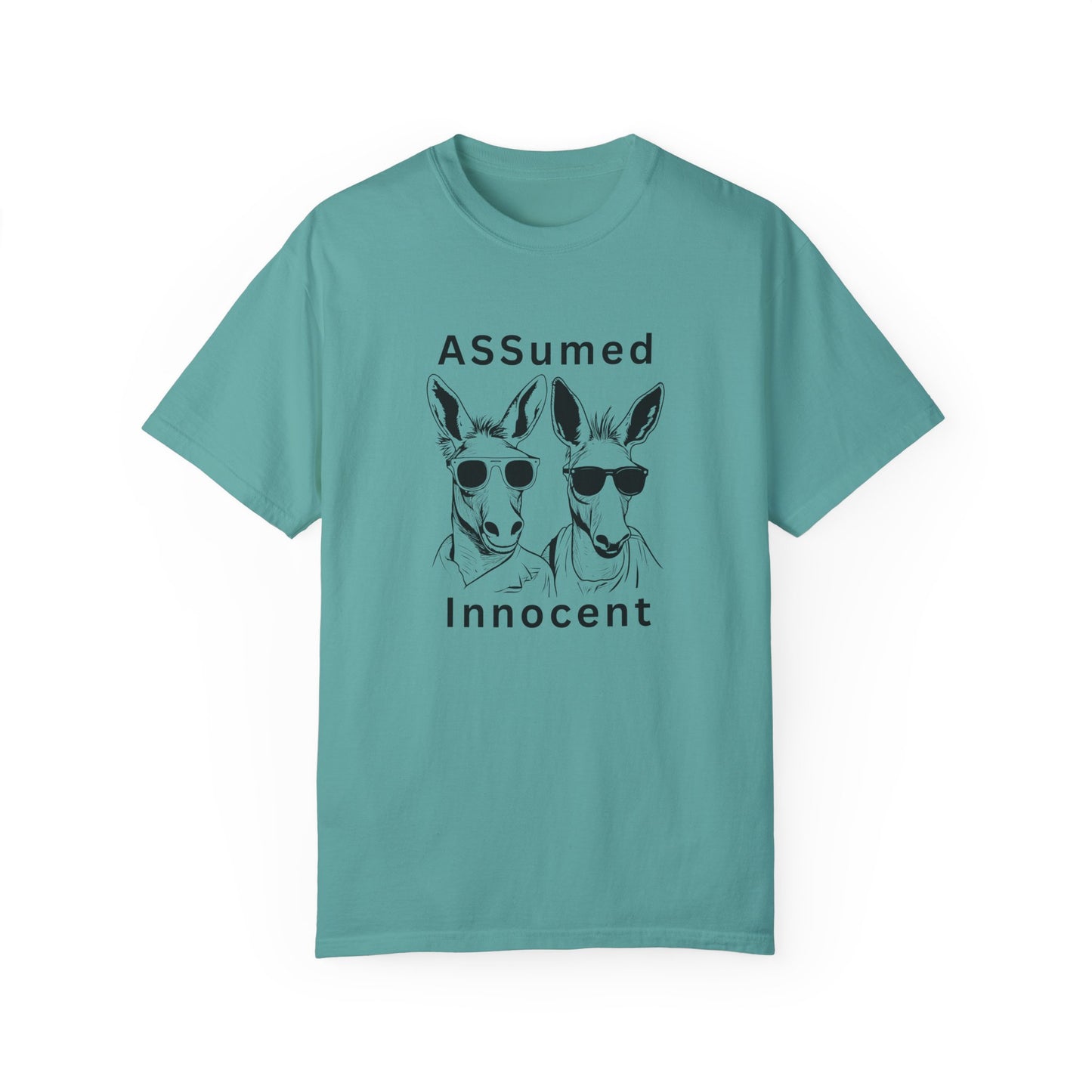 Unisex Garment-Dyed T-Shirt - Funny Kangaroo Design with 'ASSumed Innocent' Text