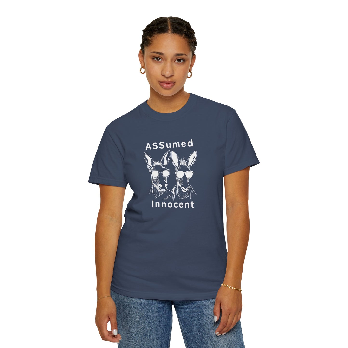 Funny Unisex Graphic T-Shirt - "ASSUMed Innocent" - Casual Wear for Animal Lovers