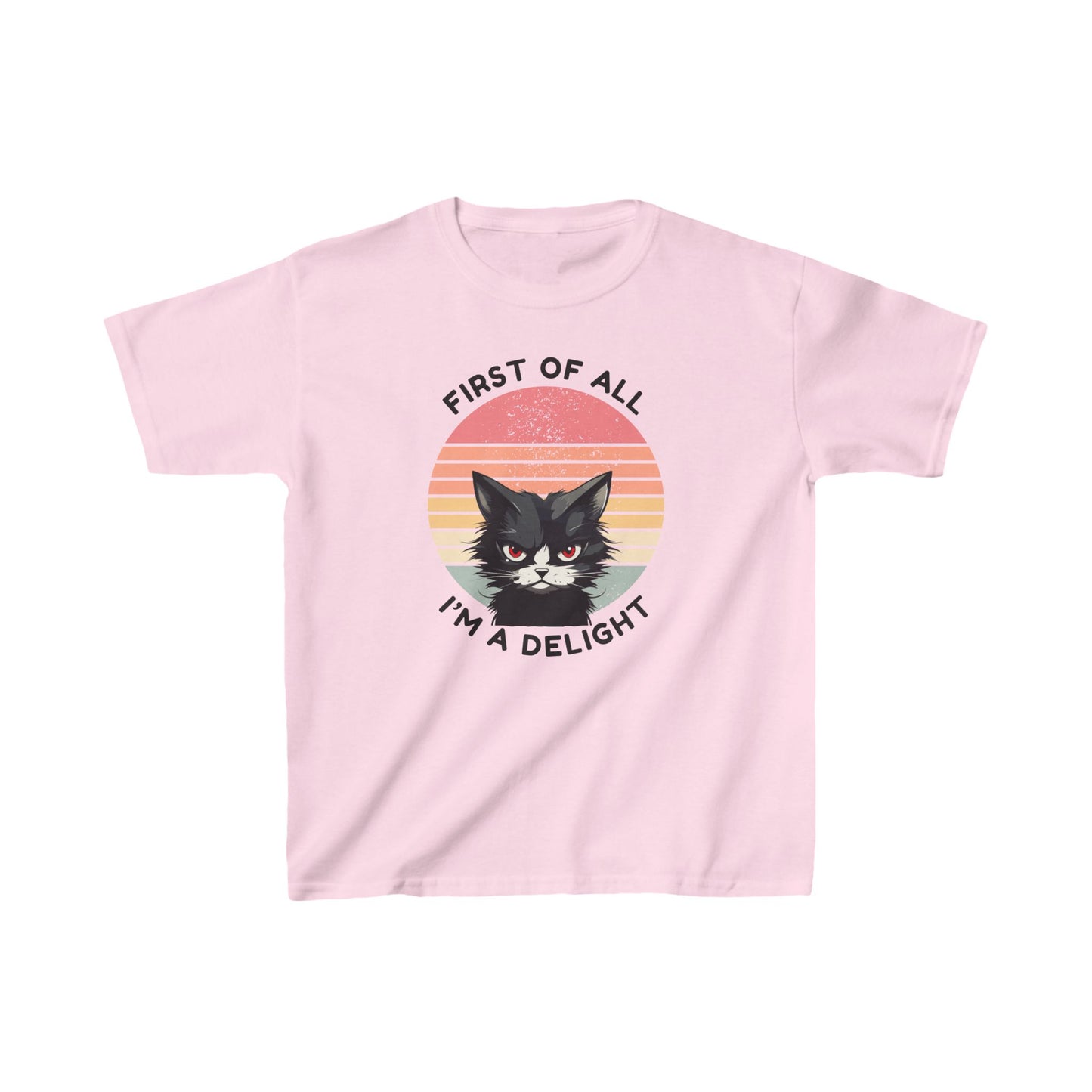 Kids Cat Tee - "First of All I'm a Delight" Fun Cotton T-Shirt