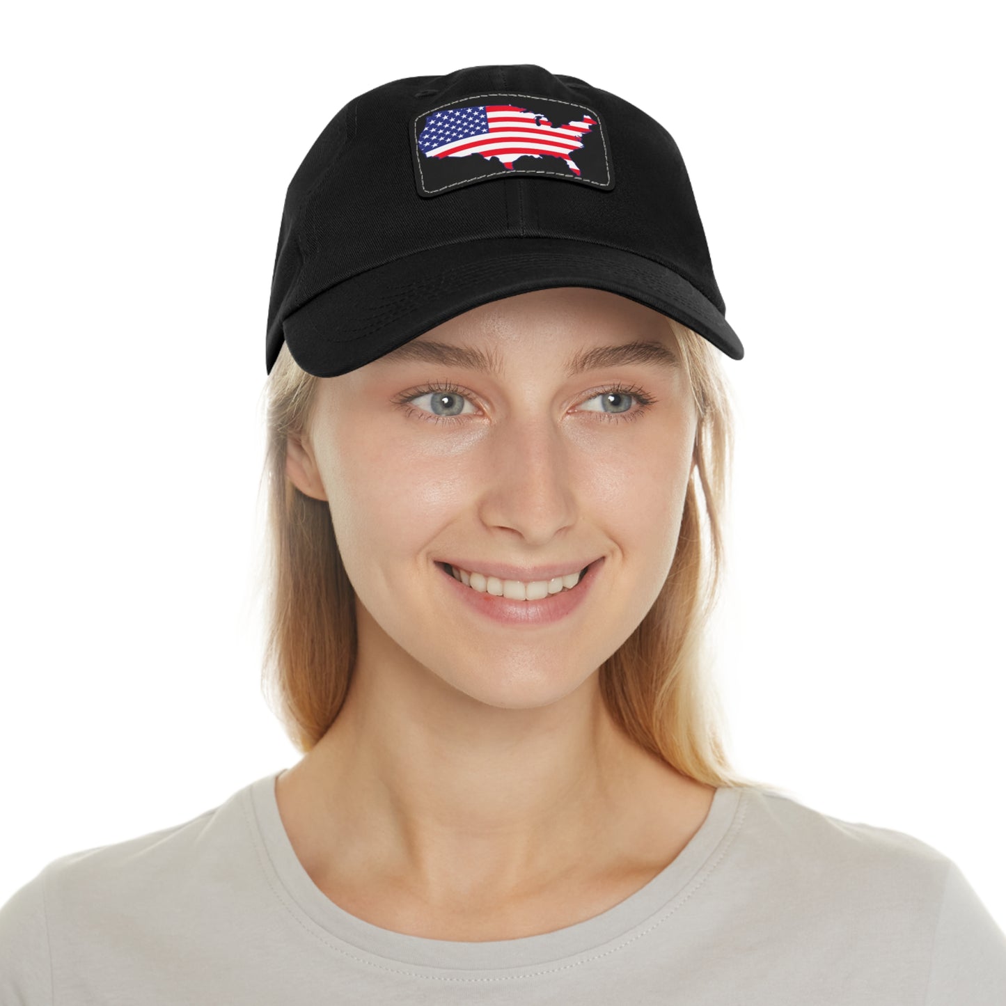 Patriotic Dad Hat with Leather Patch - USA Flag Cap for Outdoors