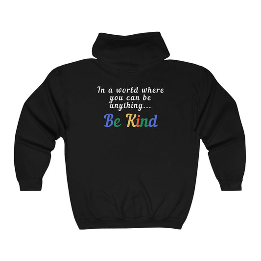 Unisex Full Zip Hooded Sweatshirt - 'Be Kind' Inspirational Message