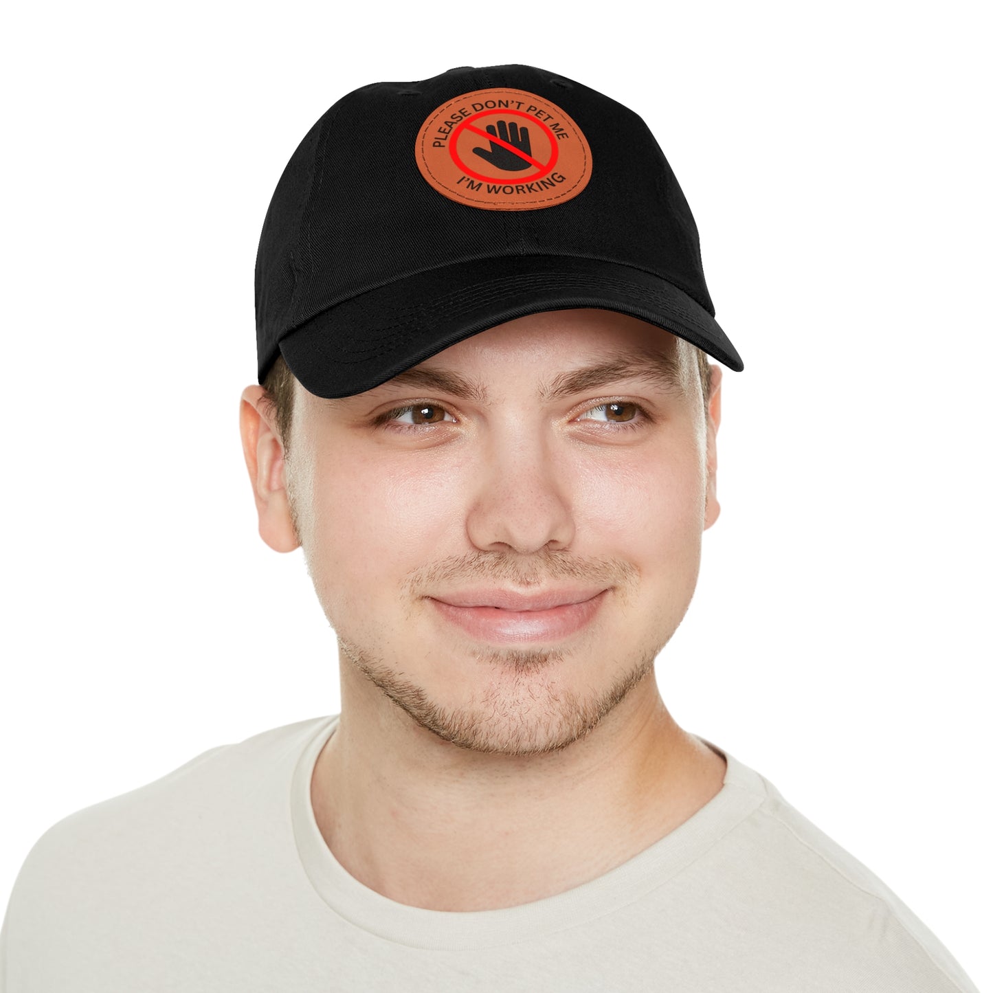 Funny Dad Hat with Leather Patch - 'Please Don't Pet Me, I'm Working'