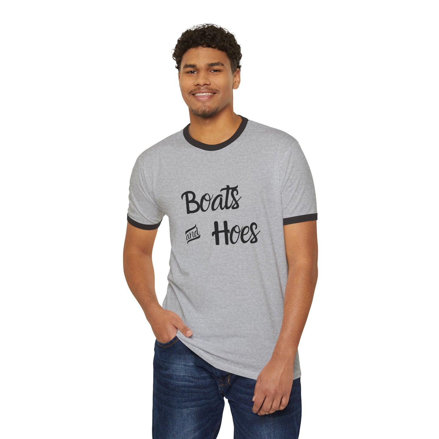 Boats and Hoes Unisex Cotton Ringer T-Shirt - Fun Casual Tee for Summer and Boating Adventures