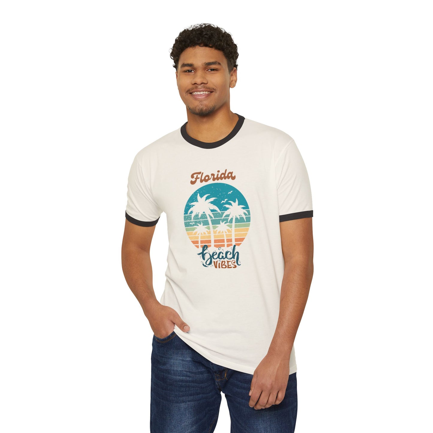 Florida Beach Vibes Unisex Cotton Ringer T-Shirt