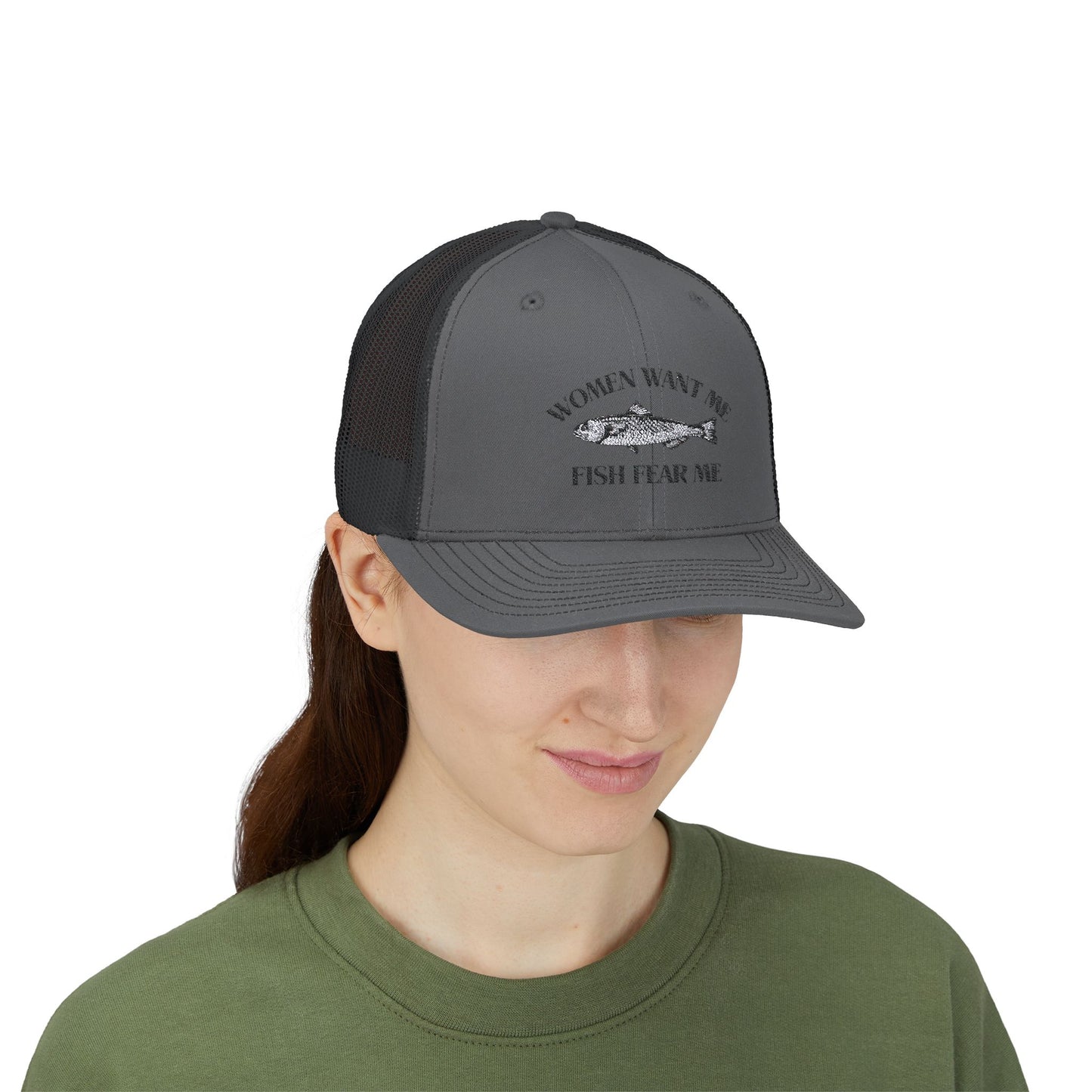 Humorous Fishing Snapback Trucker Cap - 'Women Want Me, Fish Fear Me'