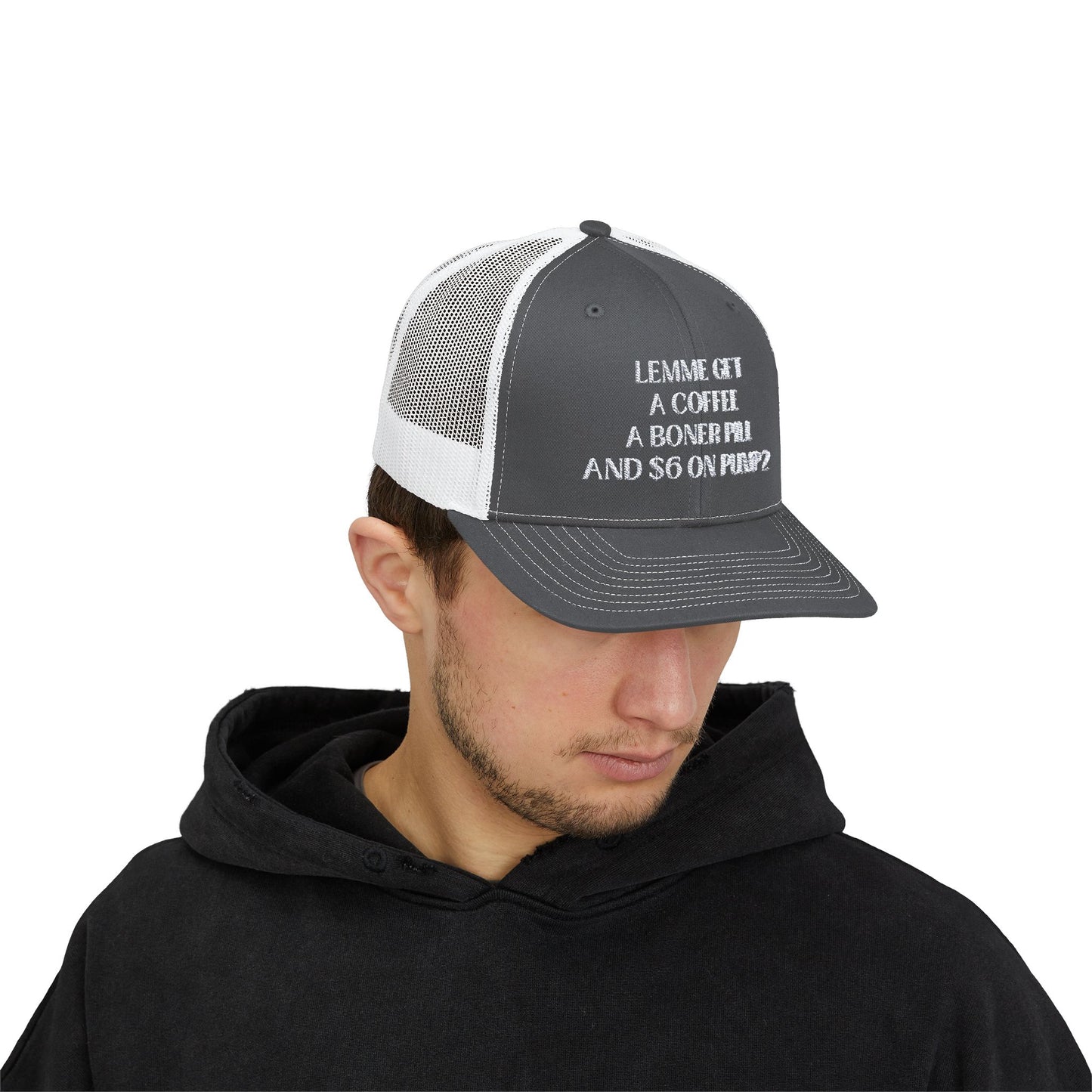 Funny Snapback Trucker Cap - Coffee, Boner Pill & $6 on Pump 2