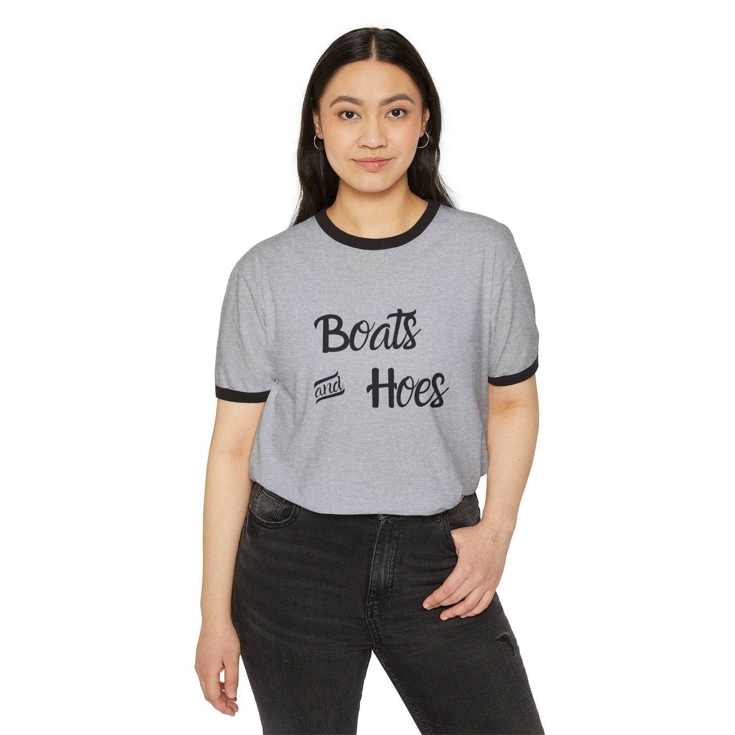 Boats and Hoes Unisex Cotton Ringer T-Shirt - Fun Casual Tee for Summer and Boating Adventures