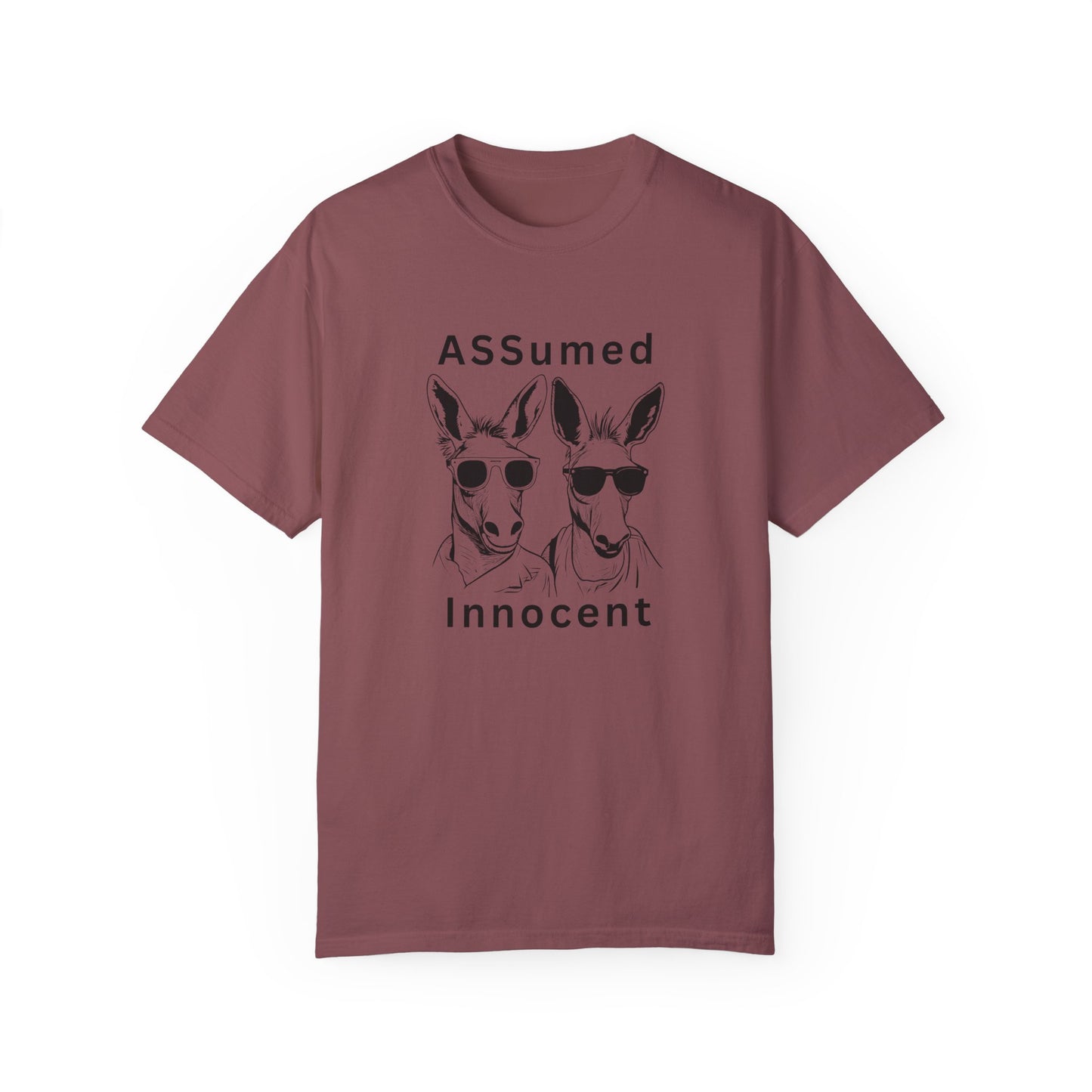 Unisex Garment-Dyed T-Shirt - Funny Kangaroo Design with 'ASSumed Innocent' Text