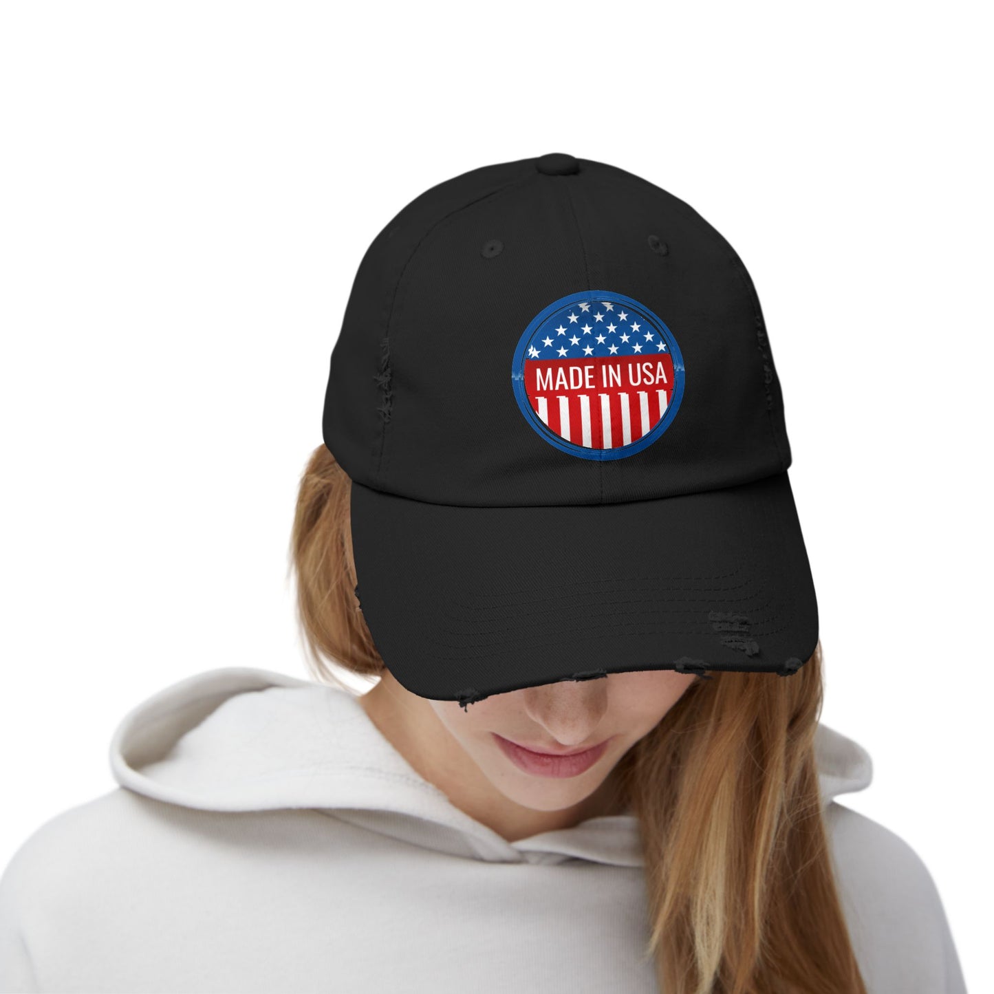 Unisex Distressed Cap with 'Made in USA' Patch - Perfect for Patriotic Events and Everyday Wear