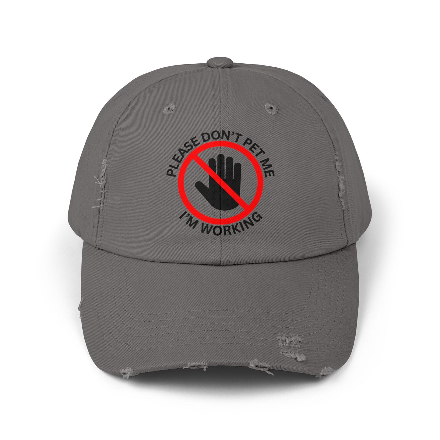 Funny Unisex Distressed Cap - 'Please Don't Pet Me, I'm Working'