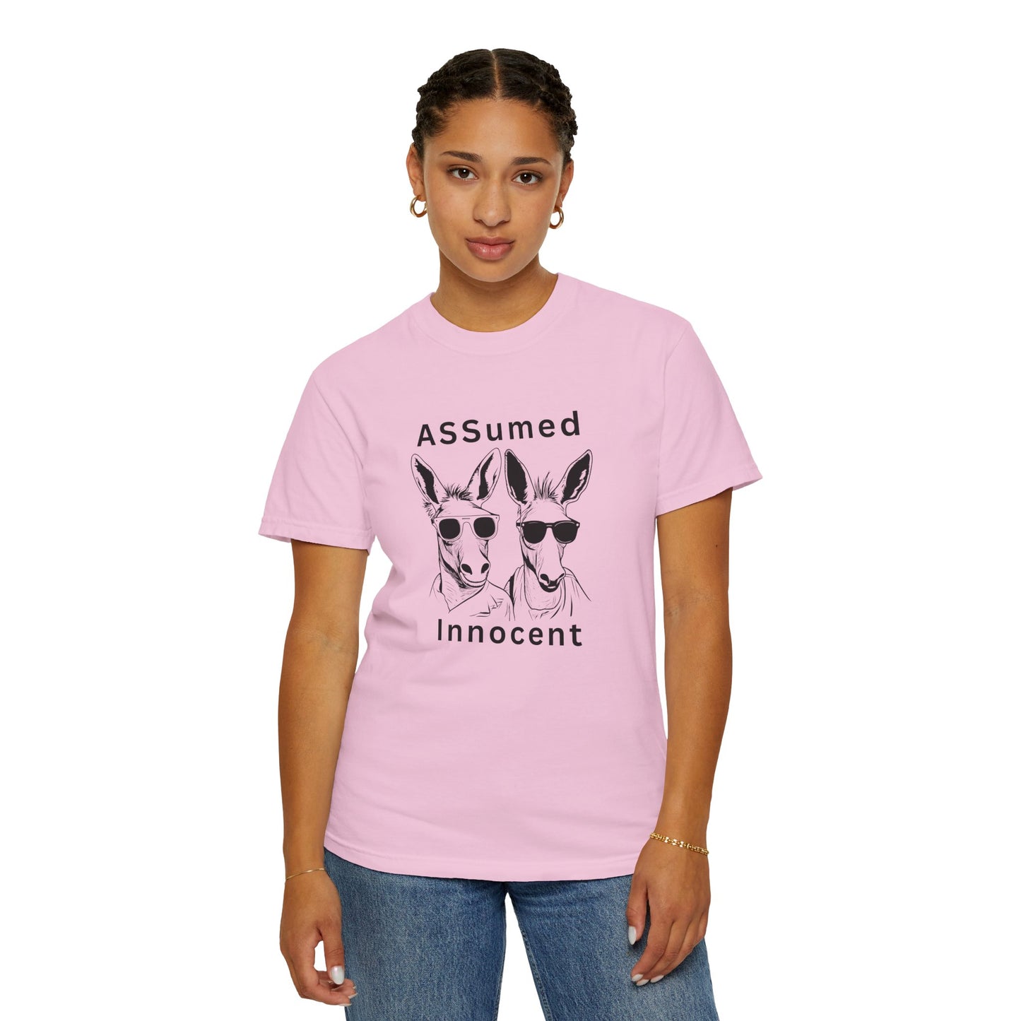 Unisex Garment-Dyed T-Shirt - Funny Kangaroo Design with 'ASSumed Innocent' Text