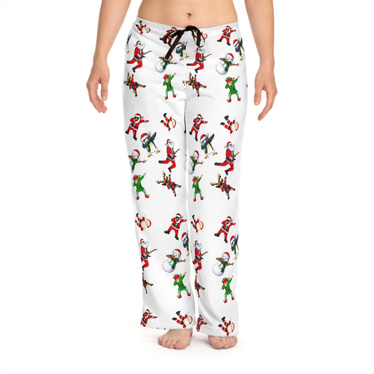 Festive Holiday Pajama Pants for Women - Fun Santa and Elf Design