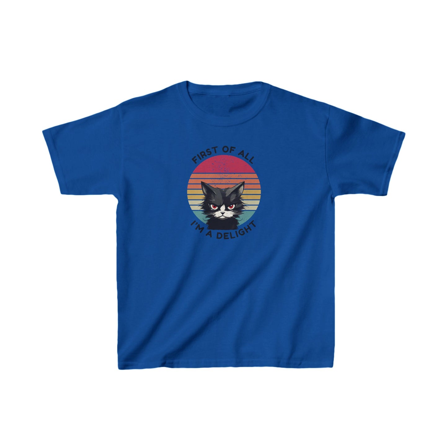 Kids Cat Tee - "First of All I'm a Delight" Fun Cotton T-Shirt