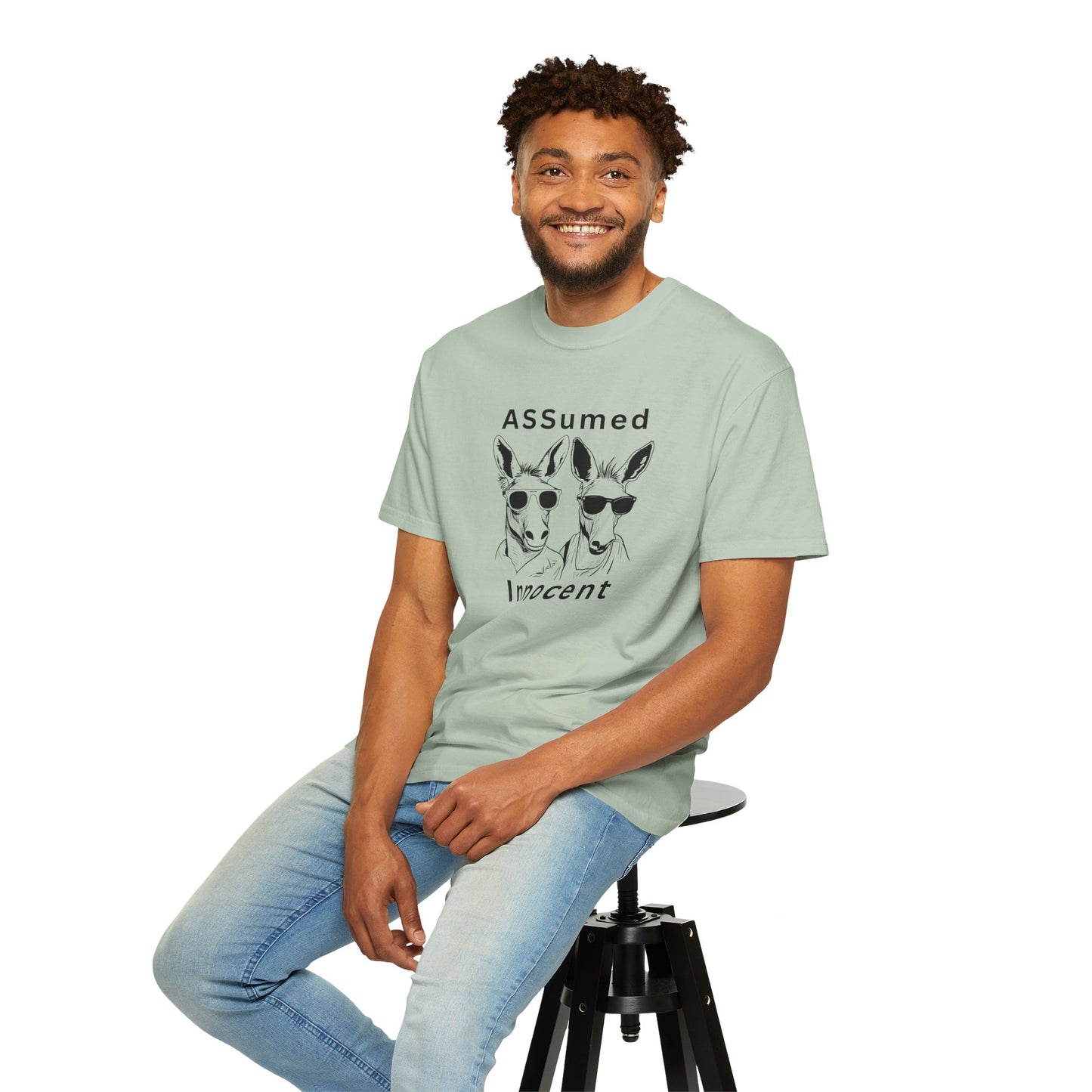 Unisex Garment-Dyed T-Shirt - Funny Kangaroo Design with 'ASSumed Innocent' Text