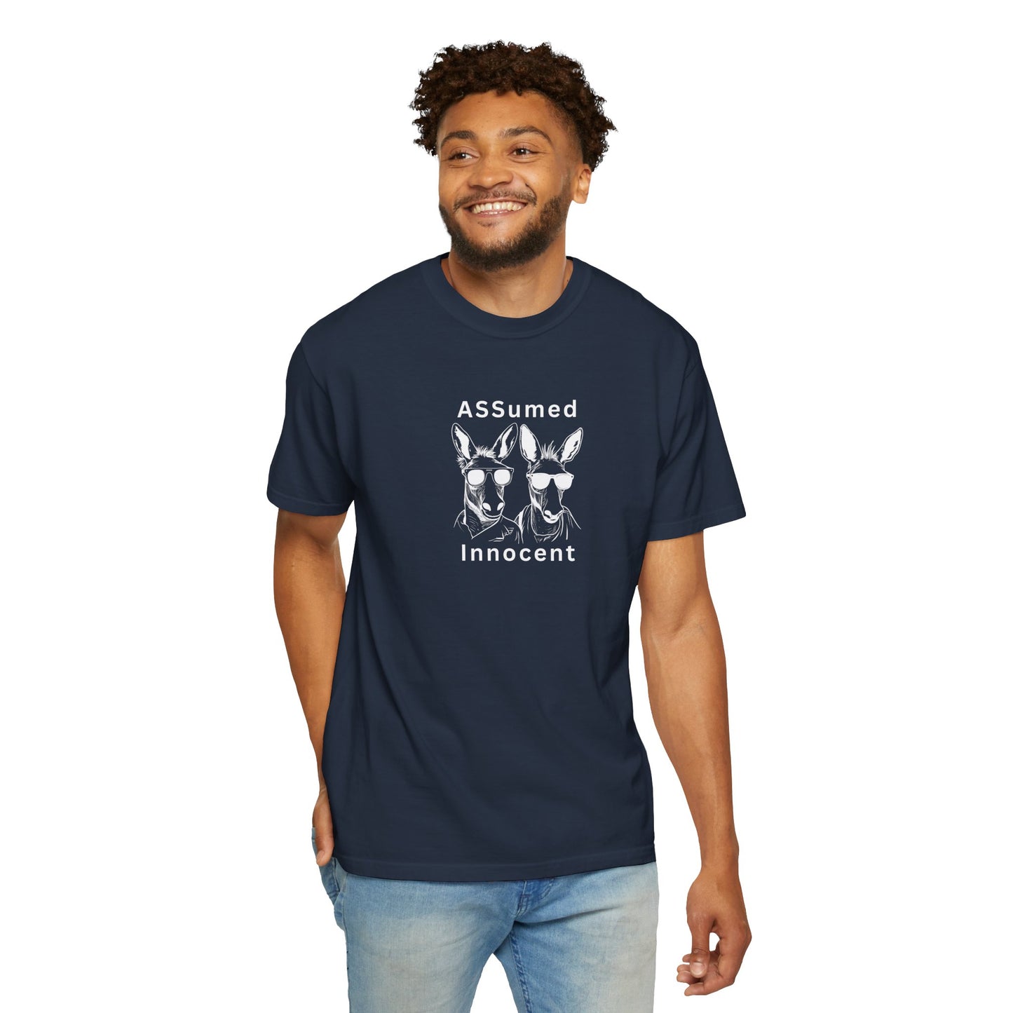 Funny Unisex Graphic T-Shirt - "ASSUMed Innocent" - Casual Wear for Animal Lovers