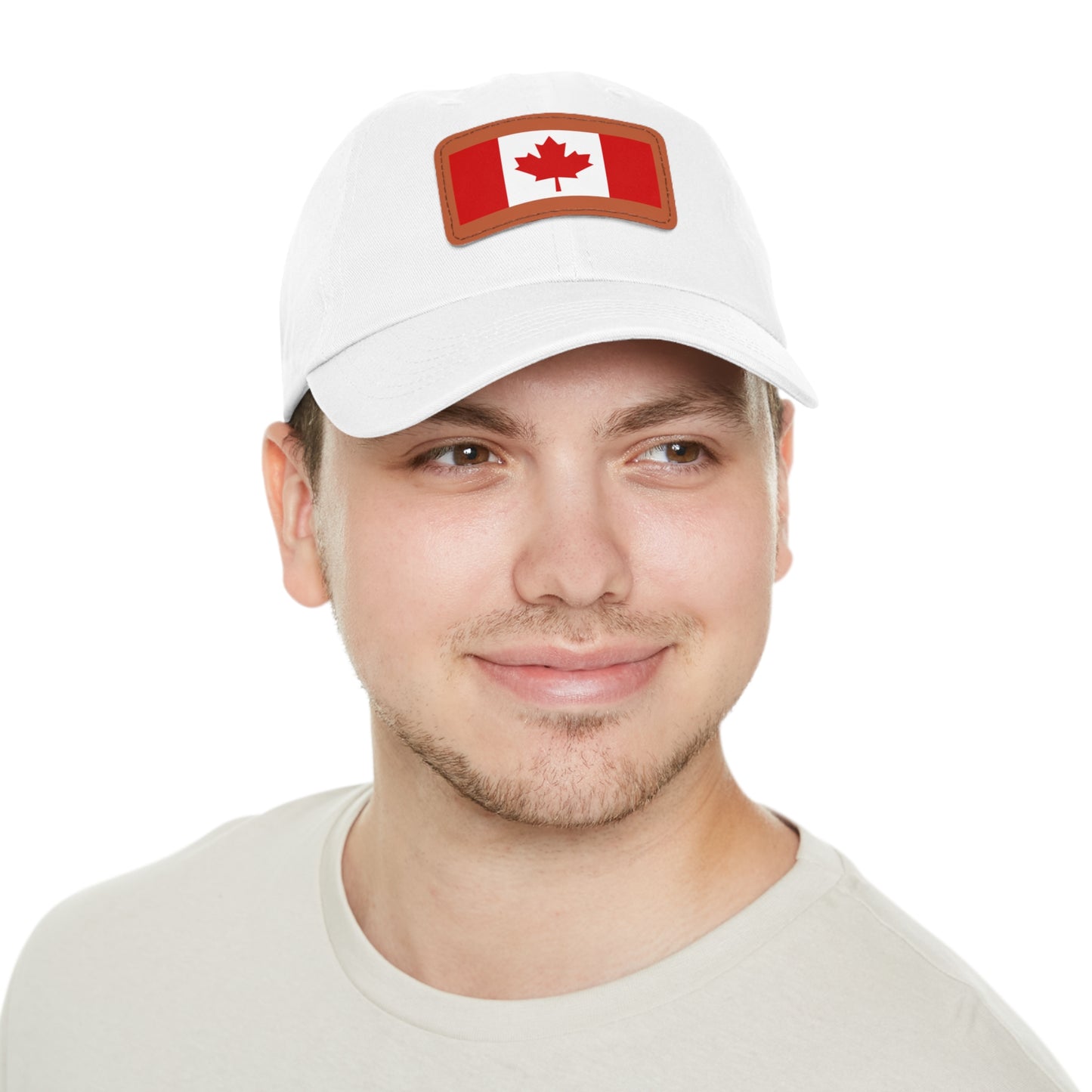 Canada Flag Dad Hat with Leather Patch | Classic White Cap for Outdoors & Celebrations