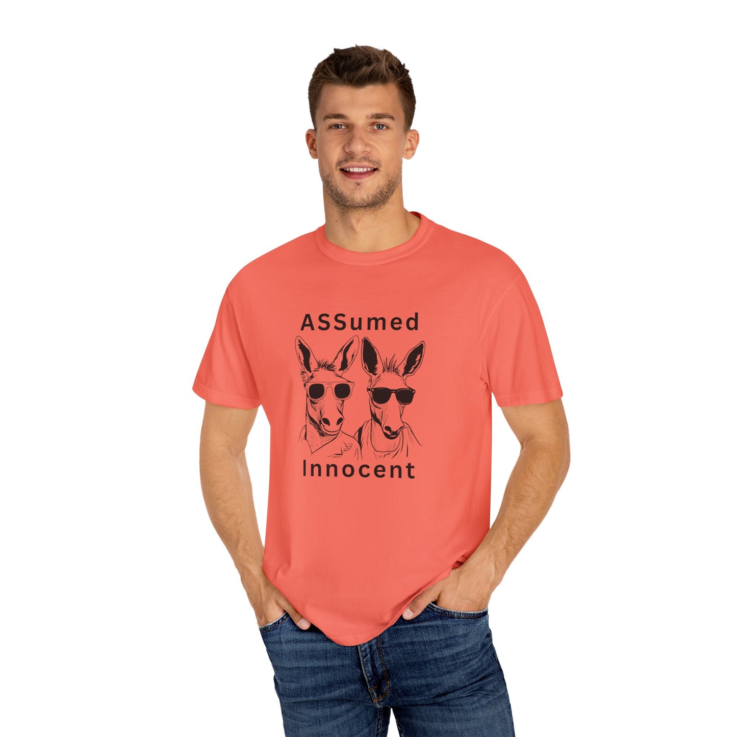 Unisex Garment-Dyed T-Shirt - Funny Kangaroo Design with 'ASSumed Innocent' Text