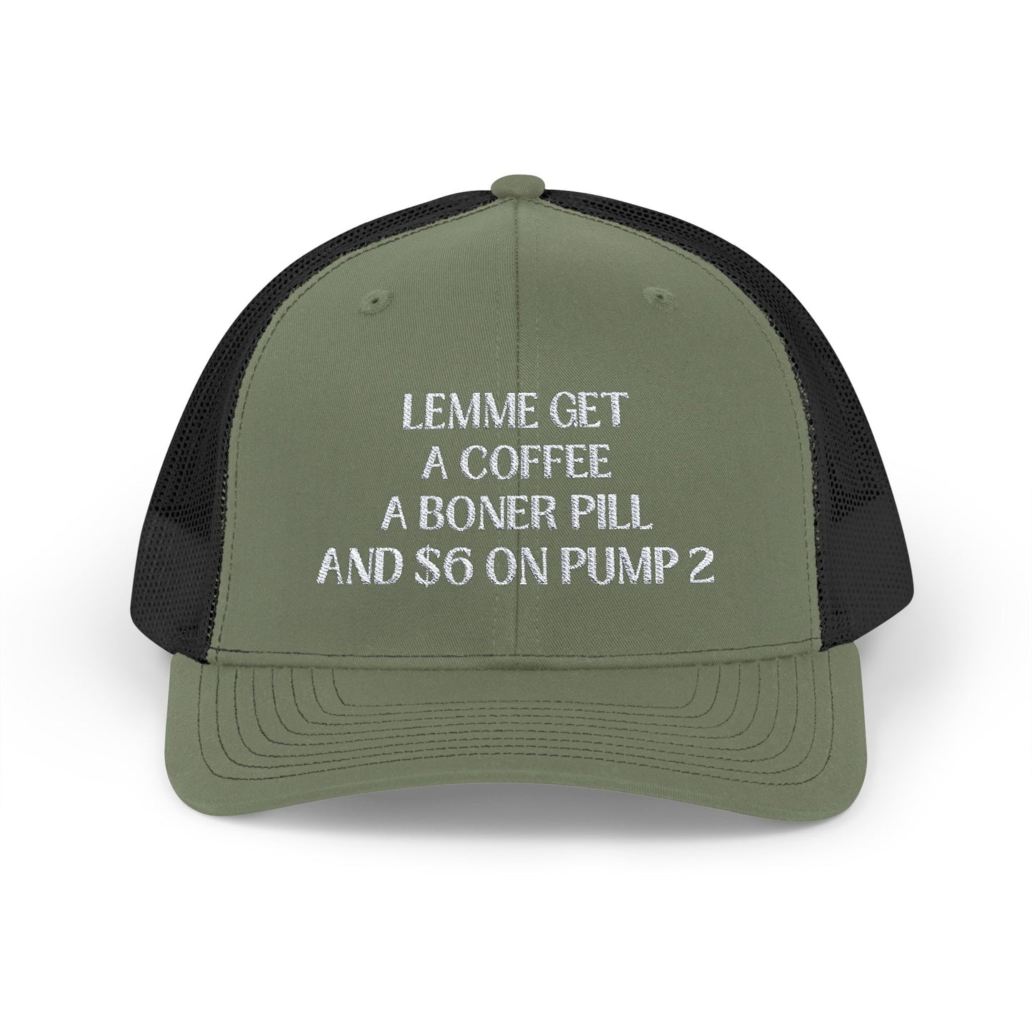 Funny Snapback Trucker Cap - Coffee, Boner Pill & $6 on Pump 2