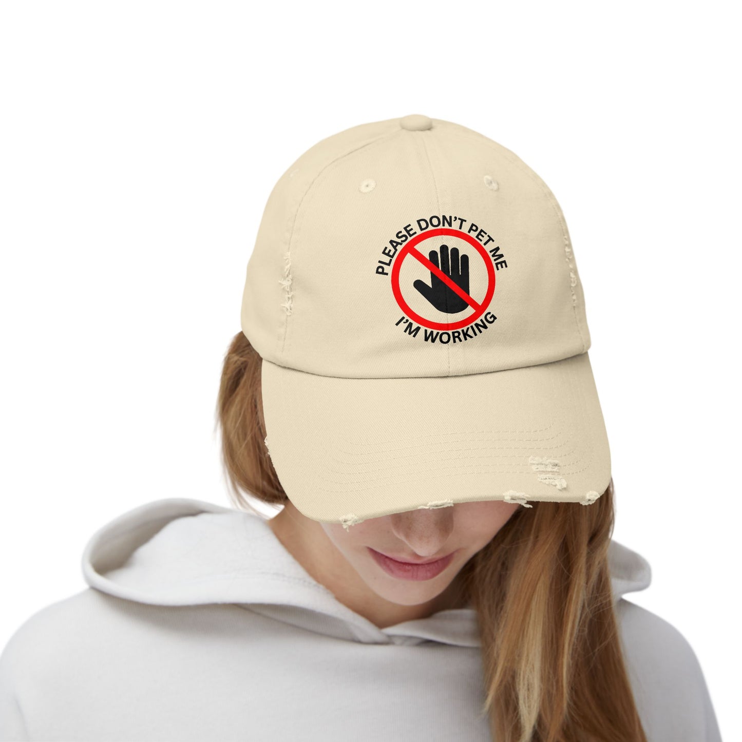 Funny Unisex Distressed Cap - 'Please Don't Pet Me, I'm Working'