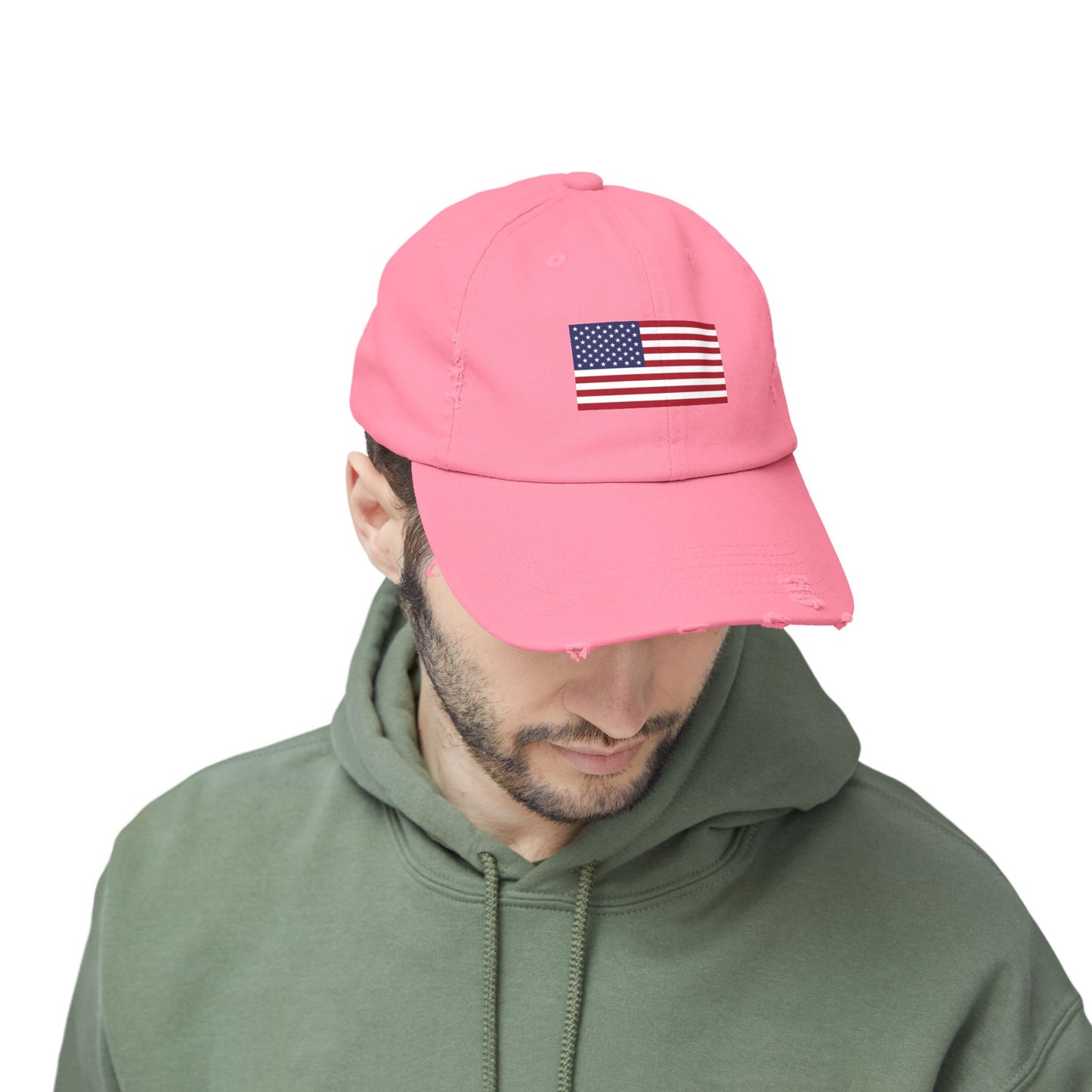 Unisex Distressed American Flag Cap - Trendy Pink Hat for Patriotic Style