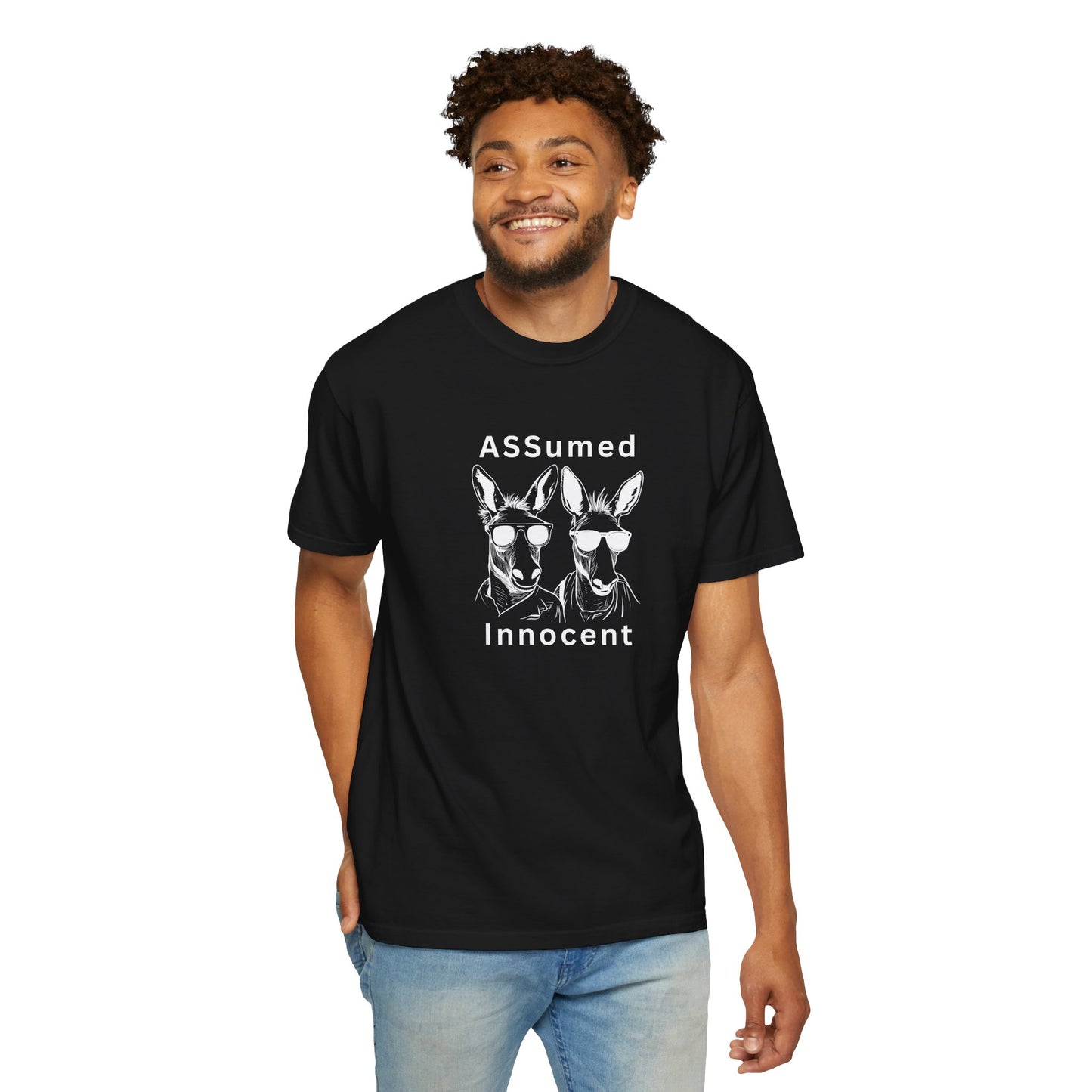 Funny Unisex Graphic T-Shirt - "ASSUMed Innocent" - Casual Wear for Animal Lovers