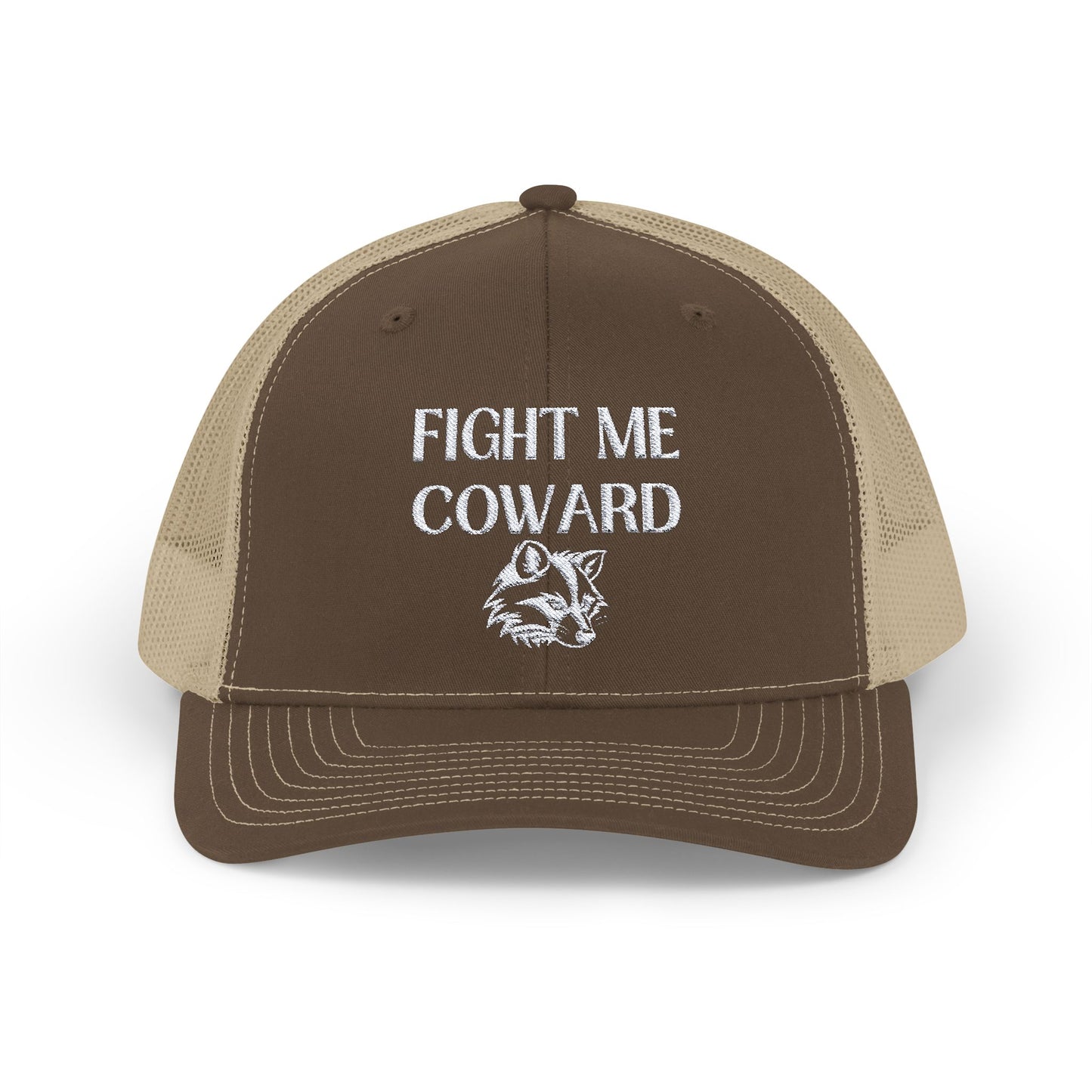 Embroidered 'Fight Me Coward' Snapback Trucker Cap for Bold Statements