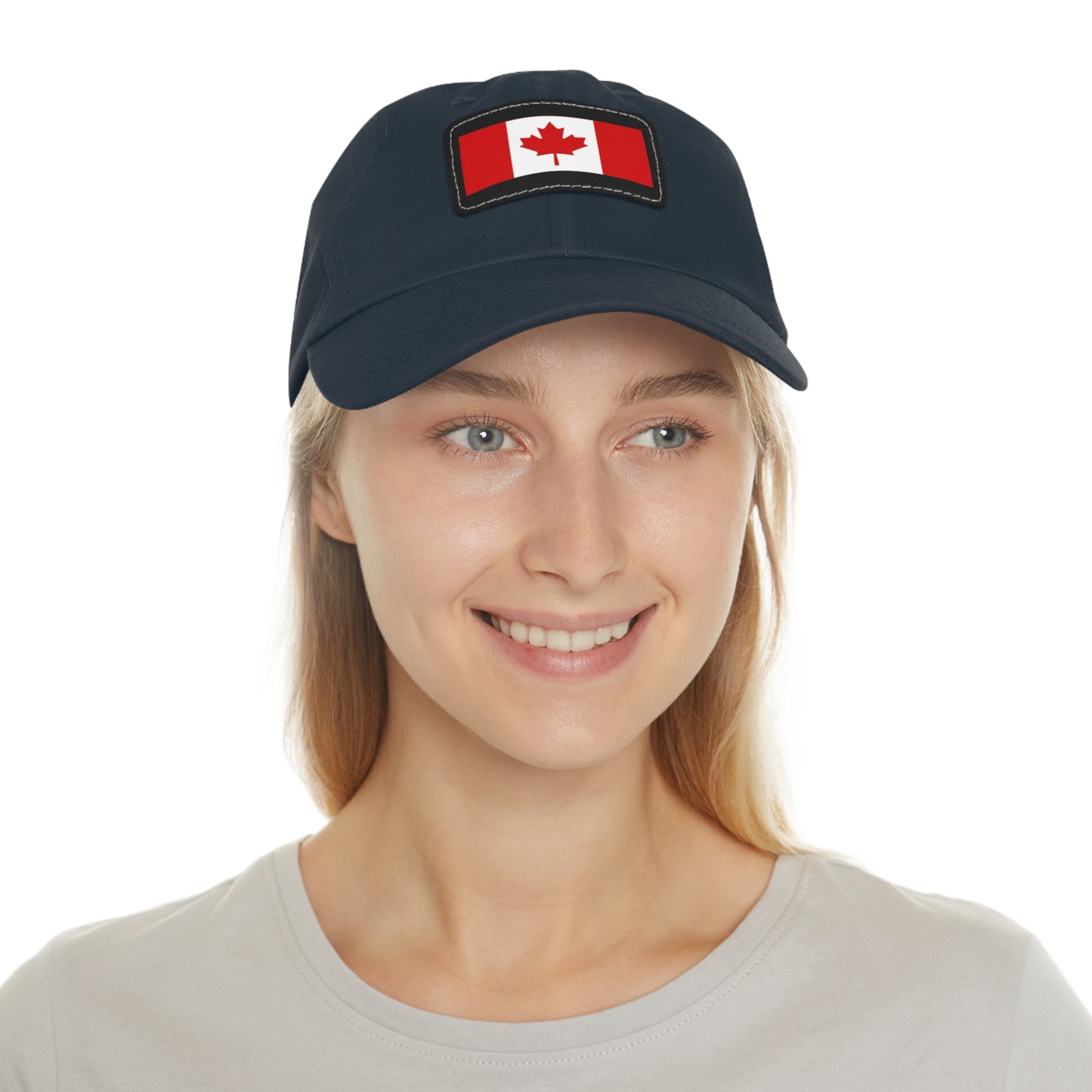 Canada Flag Dad Hat with Leather Patch | Classic White Cap for Outdoors & Celebrations