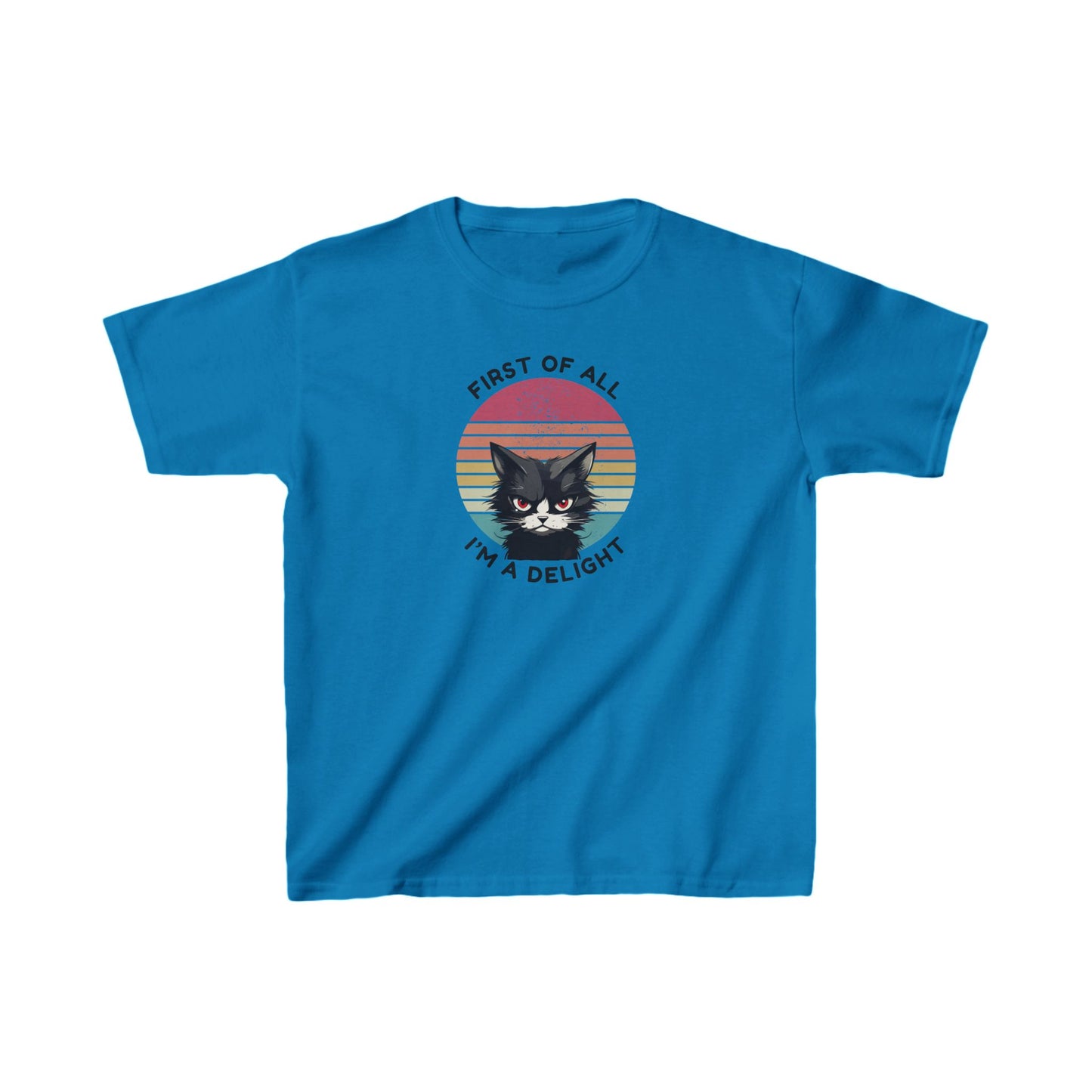 Kids Cat Tee - "First of All I'm a Delight" Fun Cotton T-Shirt