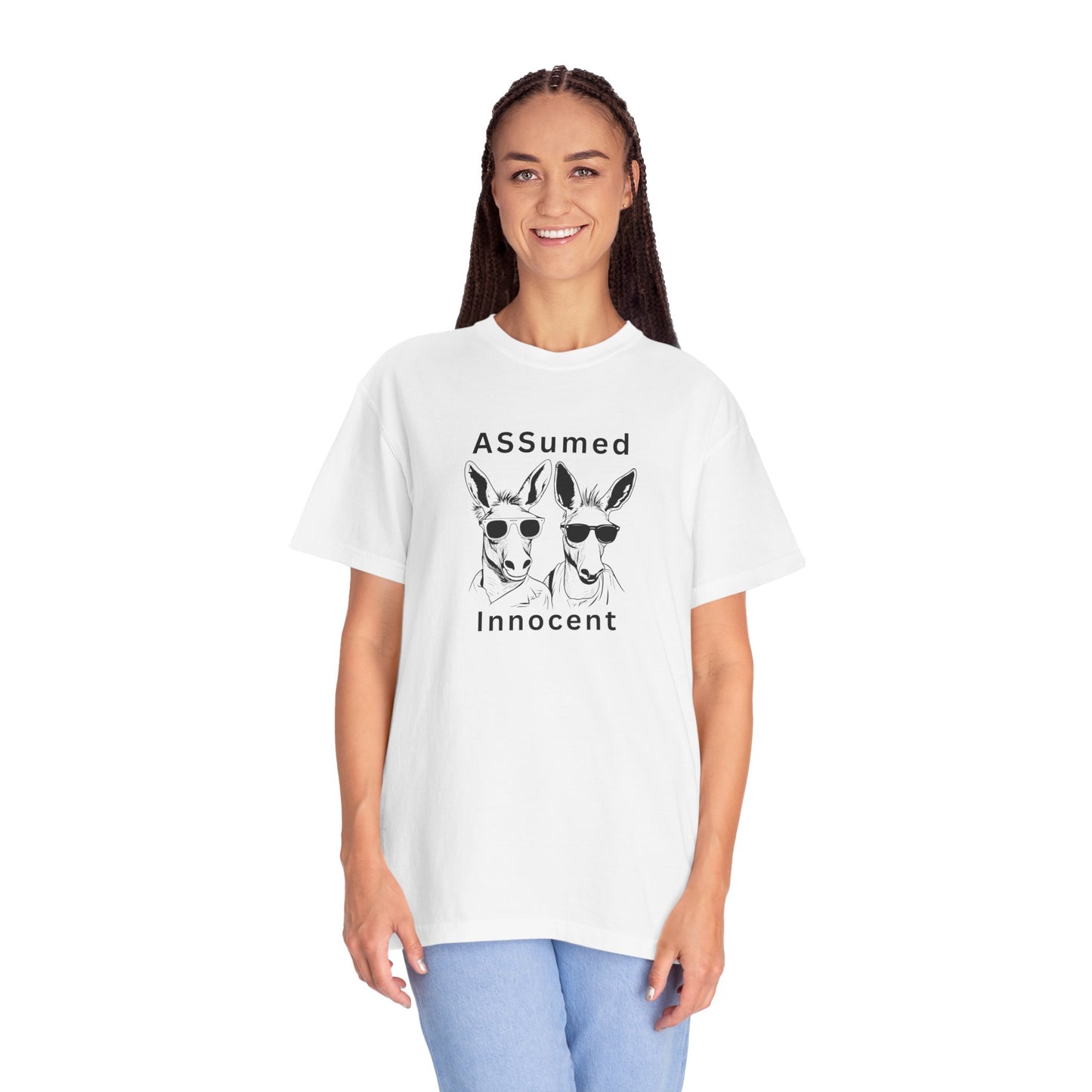 Unisex Garment-Dyed T-Shirt - Funny Kangaroo Design with 'ASSumed Innocent' Text