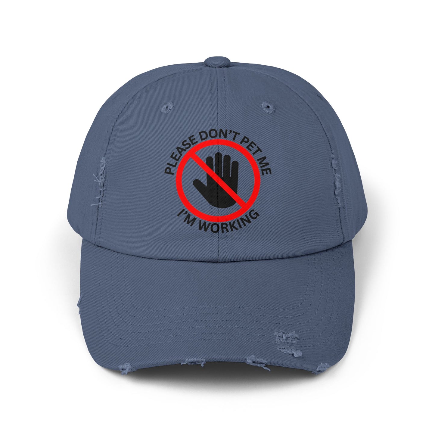 Funny Unisex Distressed Cap - 'Please Don't Pet Me, I'm Working'