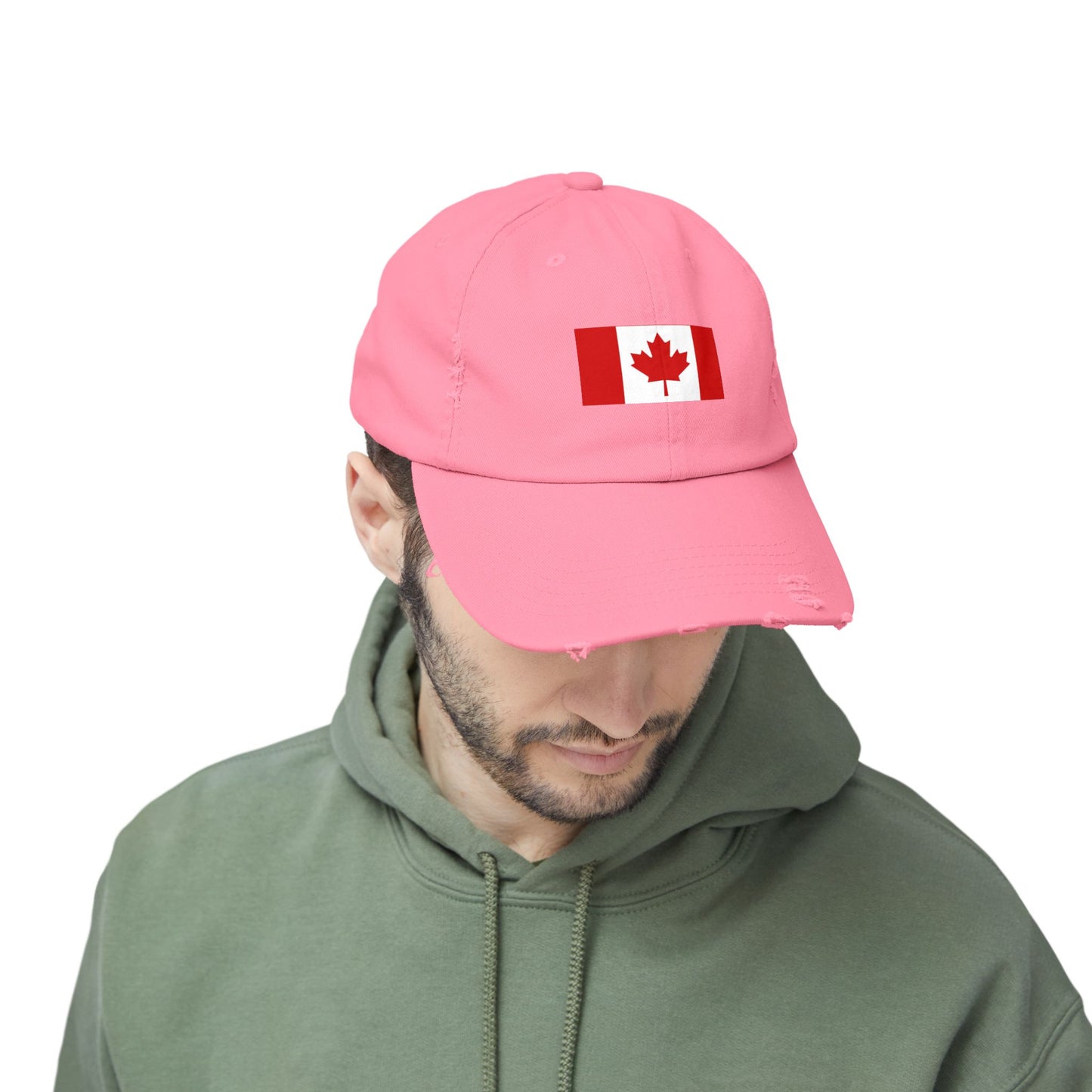 Canada Flag Distressed Cap - Unisex Pink Hat for Casual Style