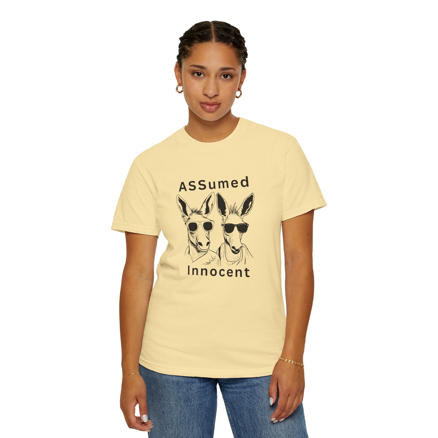 Unisex Garment-Dyed T-Shirt - Funny Kangaroo Design with 'ASSumed Innocent' Text