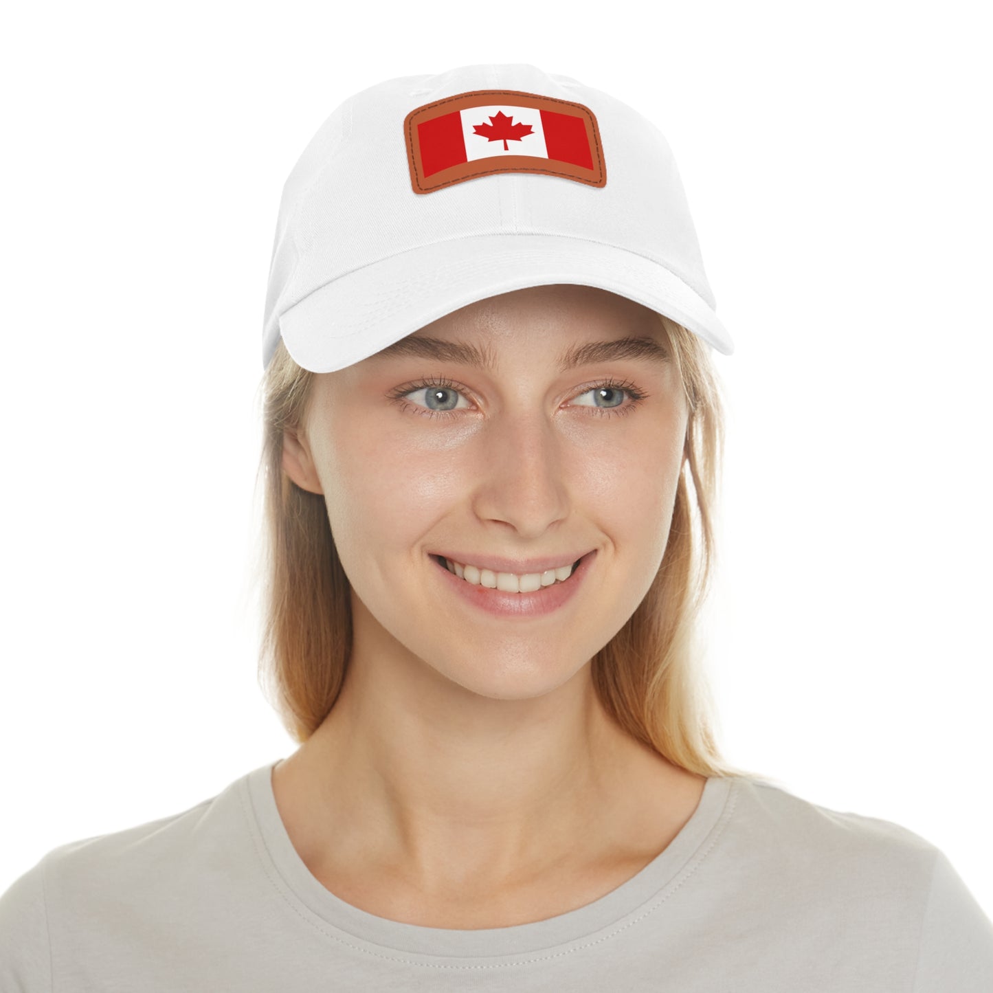 Canada Flag Dad Hat with Leather Patch | Classic White Cap for Outdoors & Celebrations