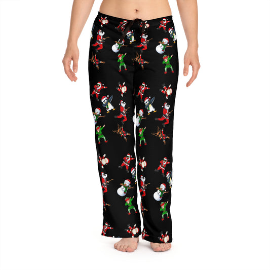 Festive Holiday Women's Pajama Pants with Santa and Snowmen