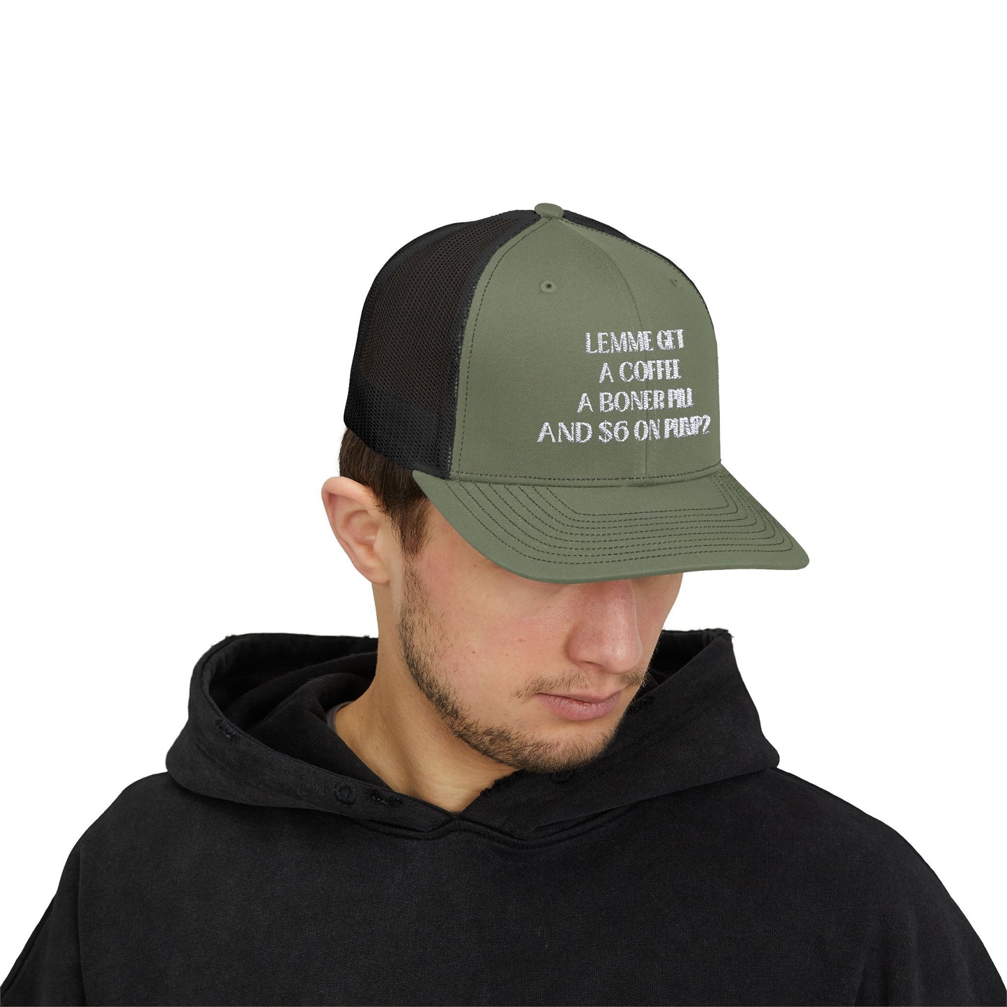 Funny Snapback Trucker Cap - Coffee, Boner Pill & $6 on Pump 2