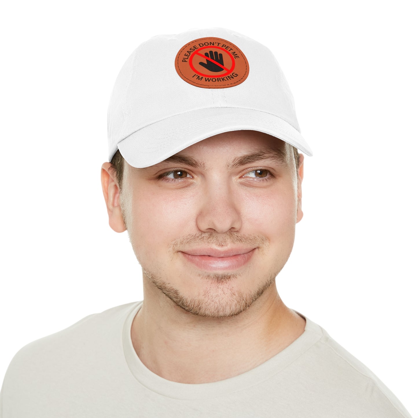 Funny Dad Hat with Leather Patch - 'Please Don't Pet Me, I'm Working'