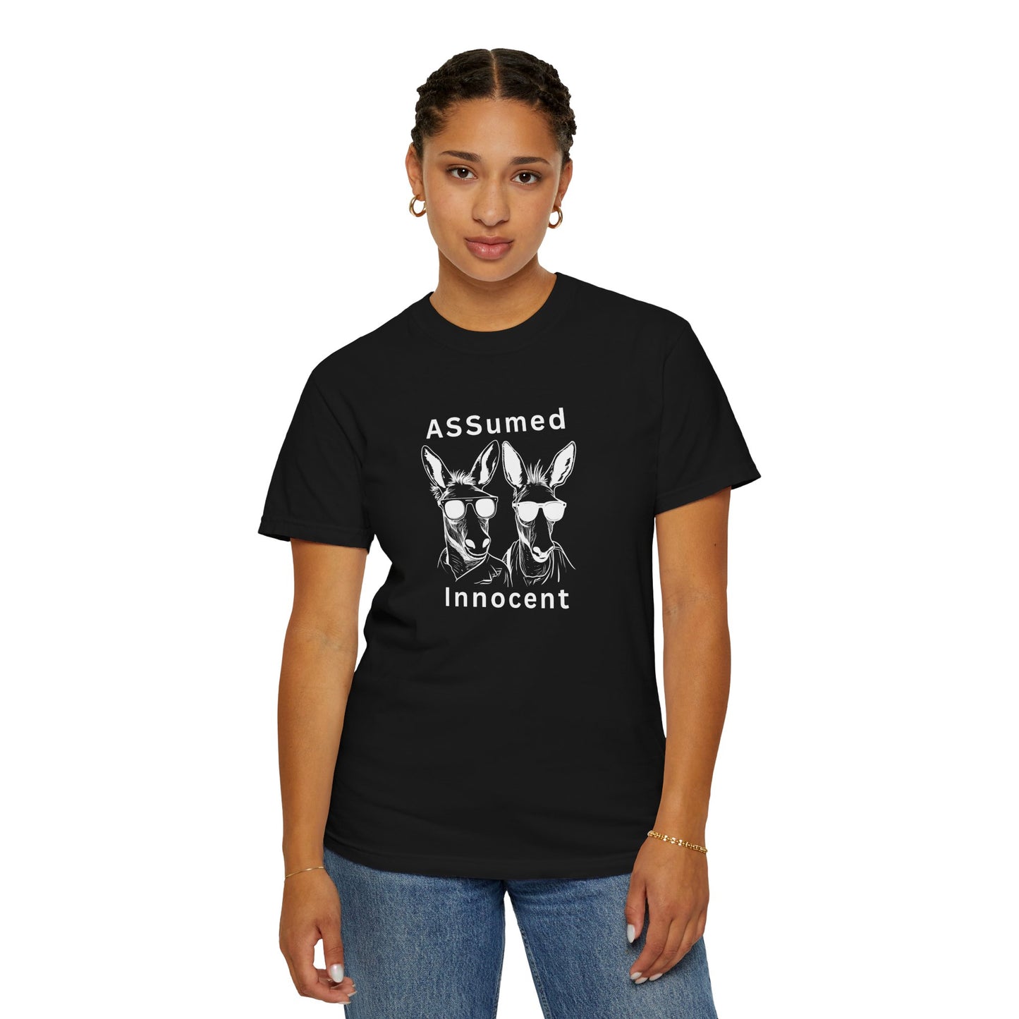 Funny Unisex Graphic T-Shirt - "ASSUMed Innocent" - Casual Wear for Animal Lovers