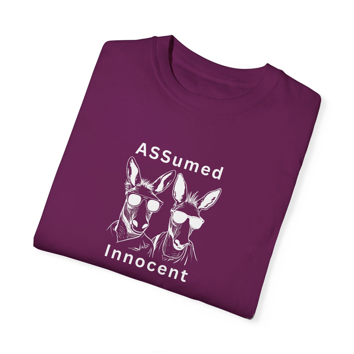 Funny Unisex Graphic T-Shirt - "ASSUMed Innocent" - Casual Wear for Animal Lovers