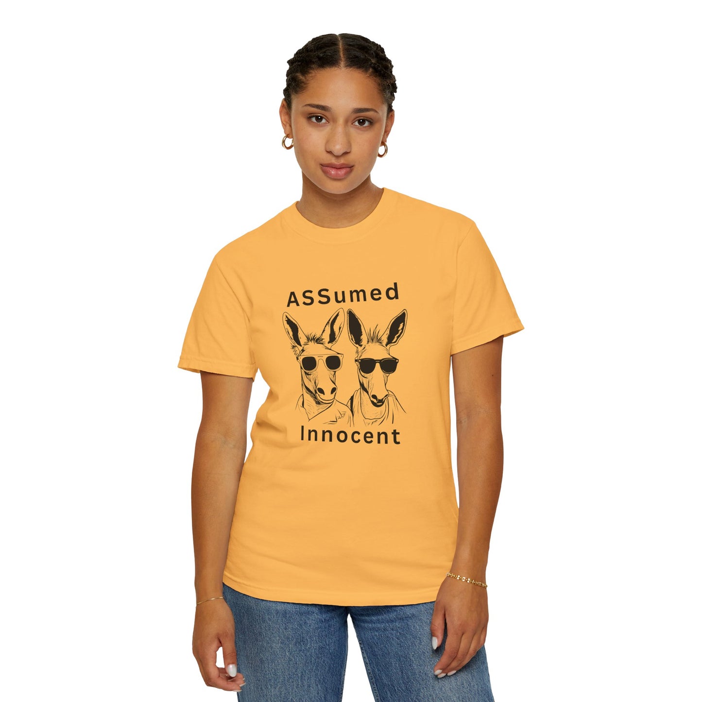 Unisex Garment-Dyed T-Shirt - Funny Kangaroo Design with 'ASSumed Innocent' Text