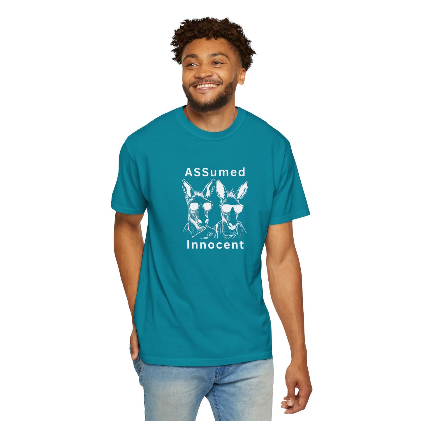 Funny Unisex Graphic T-Shirt - "ASSUMed Innocent" - Casual Wear for Animal Lovers