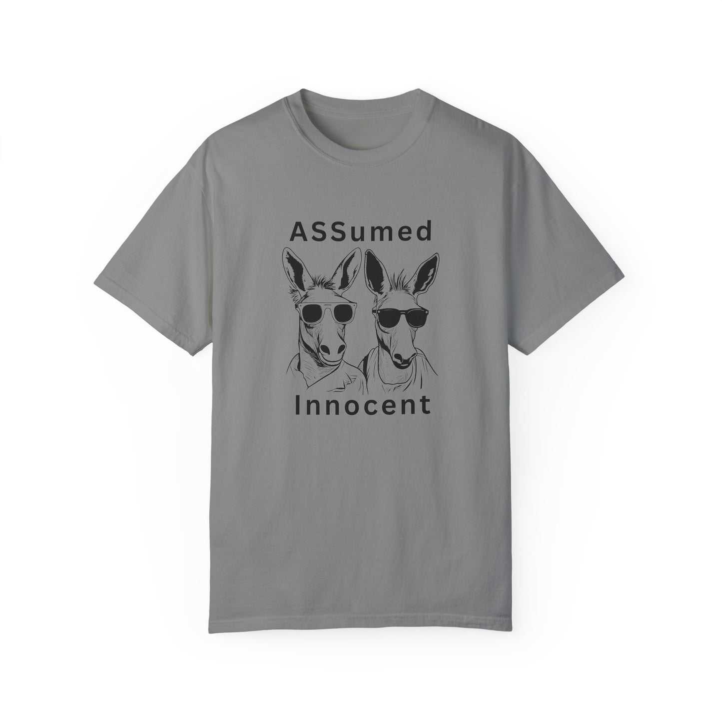 Unisex Garment-Dyed T-Shirt - Funny Kangaroo Design with 'ASSumed Innocent' Text