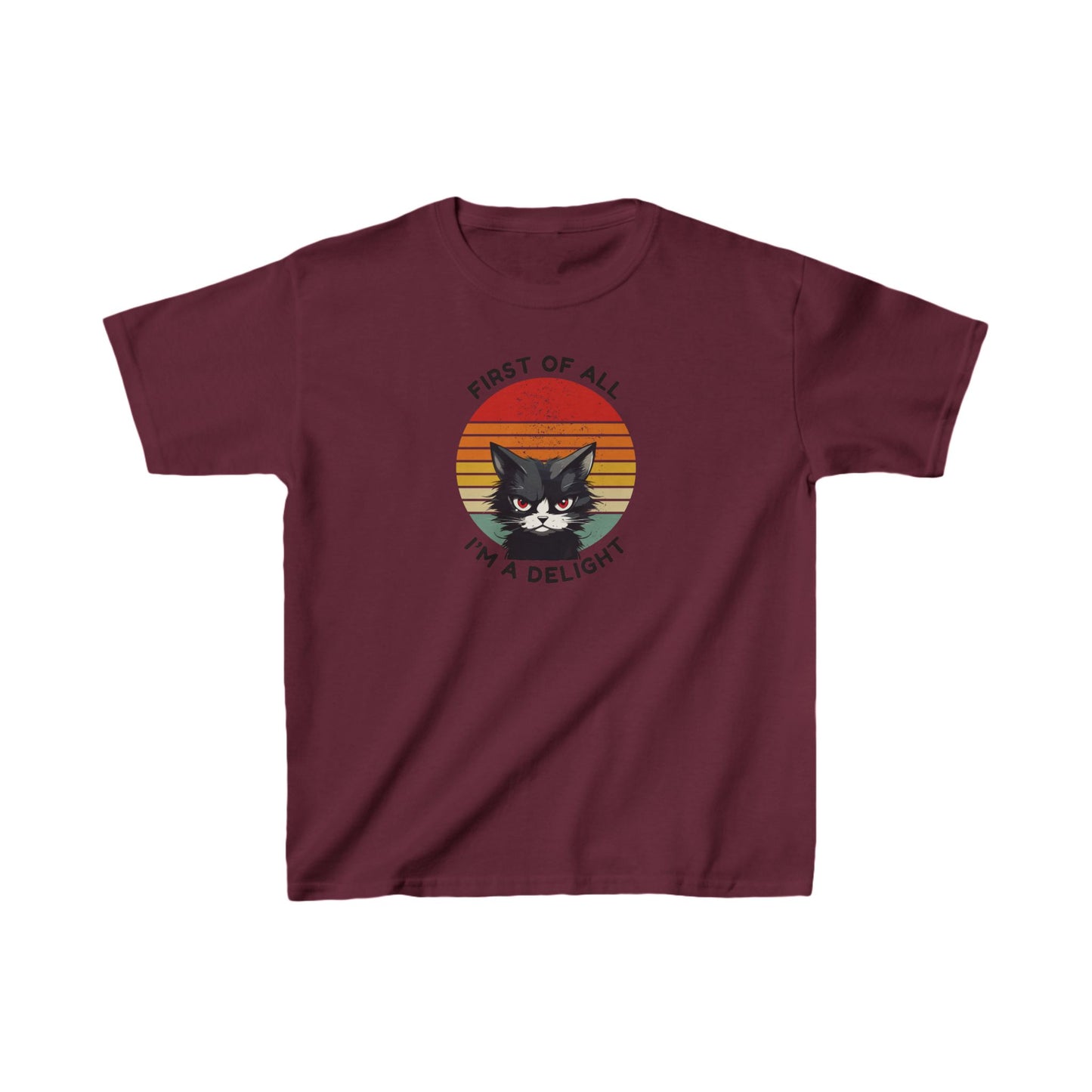 Kids Cat Tee - "First of All I'm a Delight" Fun Cotton T-Shirt